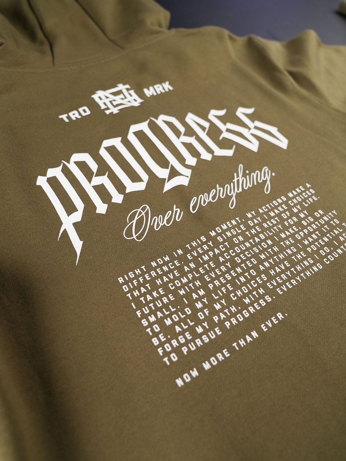 PROGRESS Zip Up Hoodie - Olive Green Men's & Women's Pullover for Casual Wear, Gym & Outdoor Activities