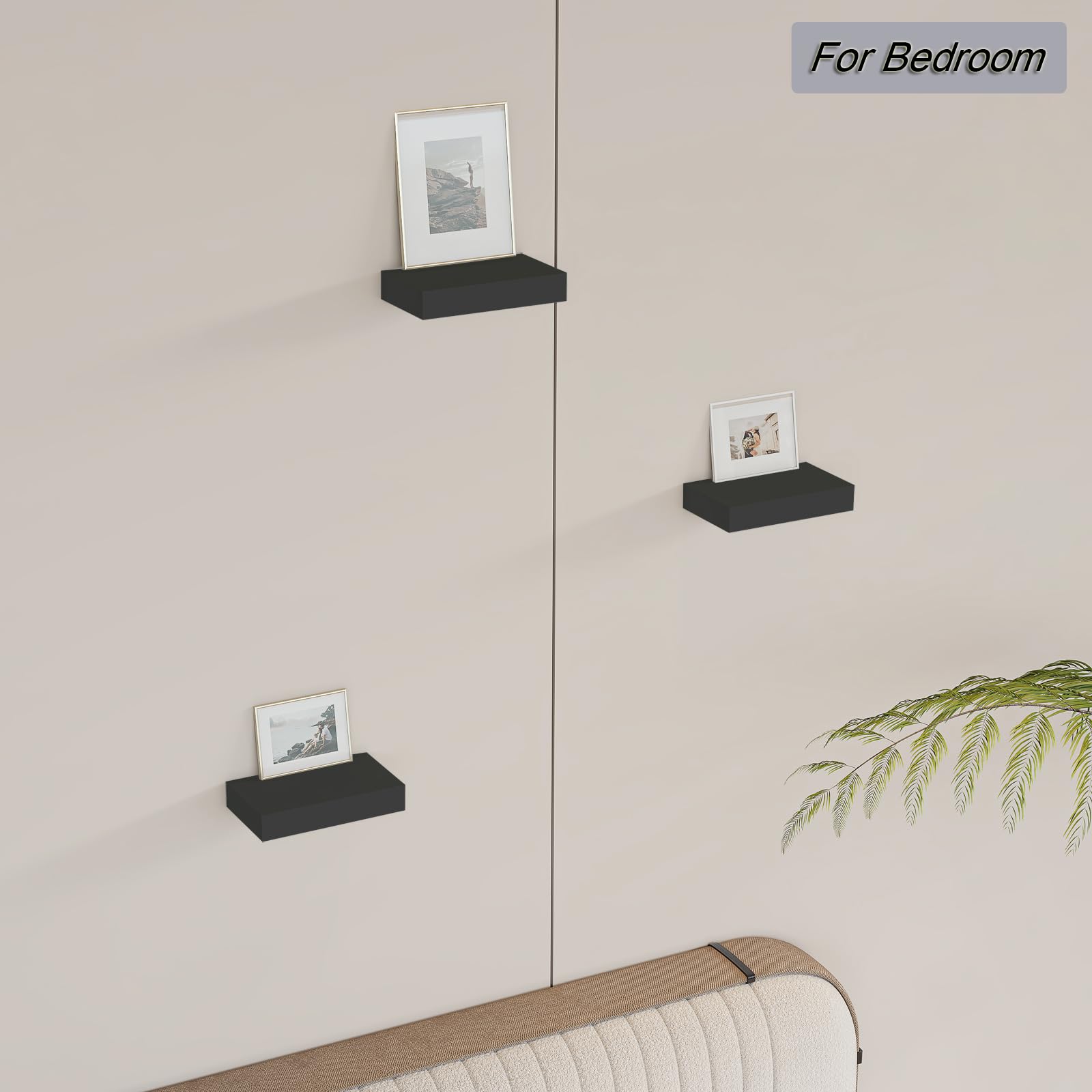 HAO 6 Inch Small Floating Shelf Set of 3 - Wall Mounted Mini Hanging Display Shelves for Living Room, Bedroom, Bathroom - Black | Perfect for Organizing Decor, Books & Essentials in Small Spaces