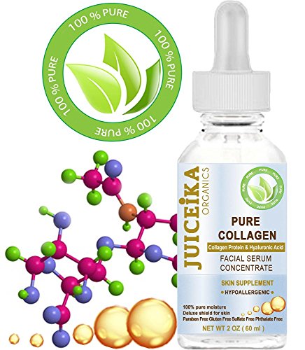 JUICEIKA Pure Collagen Peptide & Hyaluronic Acid Facial Serum - 2oz Anti-Aging Skin Care for Wrinkles & Hydration - Day & Night Moisturizer for Glowing Complexion