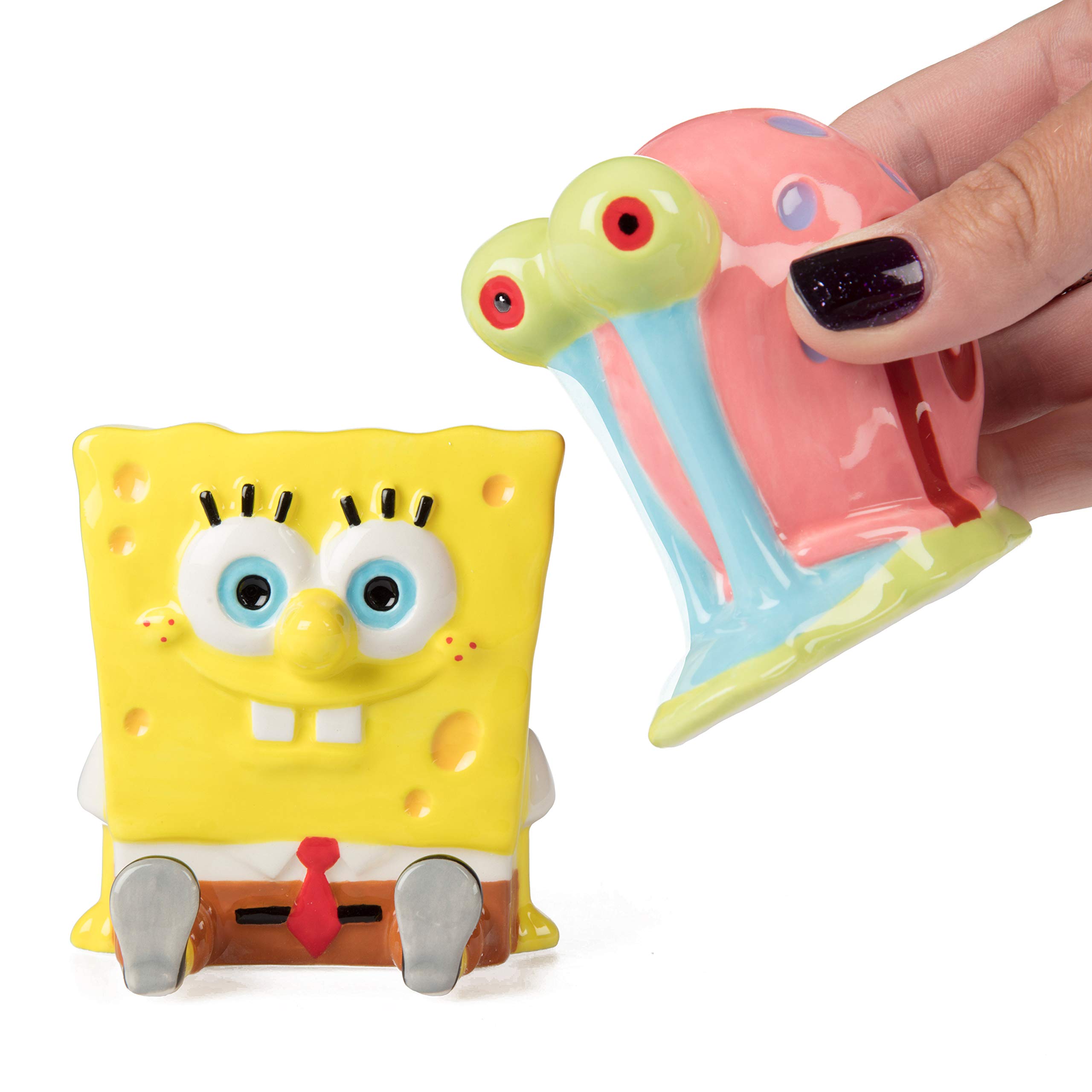 SpongeBob SquarePants Salt and Pepper Shaker Set - Ceramic Kitchen Seasoning Dispenser with SpongeBob & Gary Designs - Perfect for Home, Restaurant, and Gift Giving