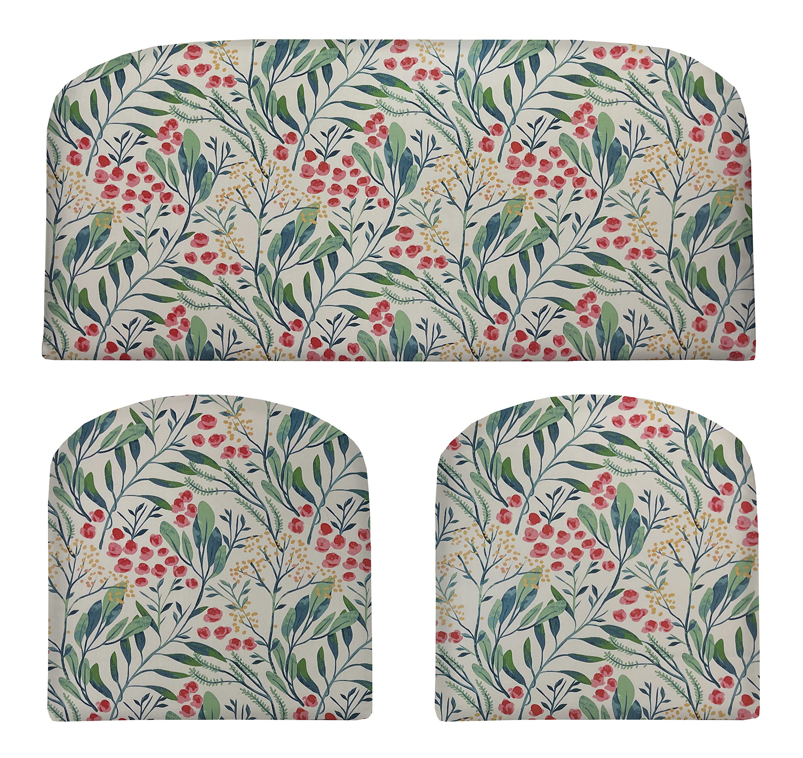 3-Piece Foam Wicker Cushion Set - Water-Resistant Outdoor Patio Furniture Cushions (41x19 & 19x19 Inches) - Gould Multi Green Floral Pattern - Perfect for Loveseats, Sectionals & Garden Furniture