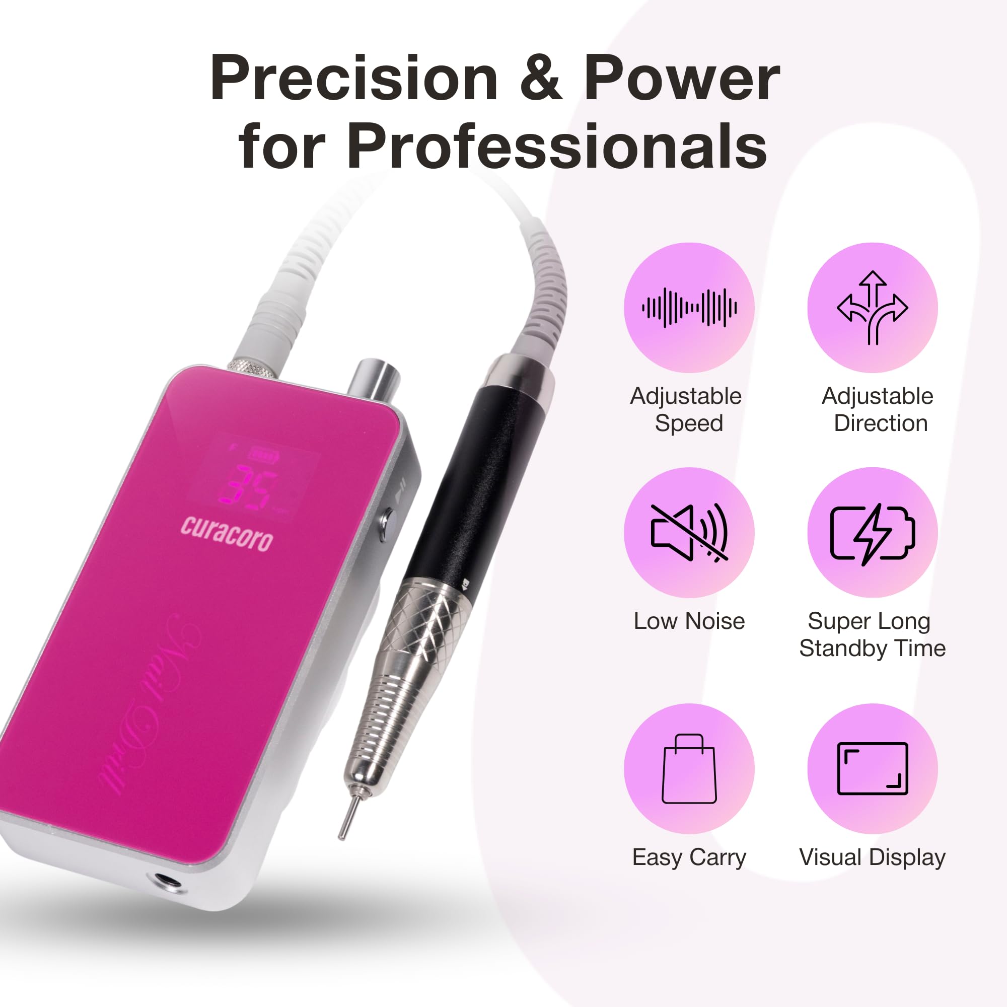 Curacoro 35000RPM Professional Brushless Electric Nail Drill Machine - Low Noise & Vibration Nail Efile for Acrylic, Gel Nails & Manicures - Perfect for Salon & Home Nail Care