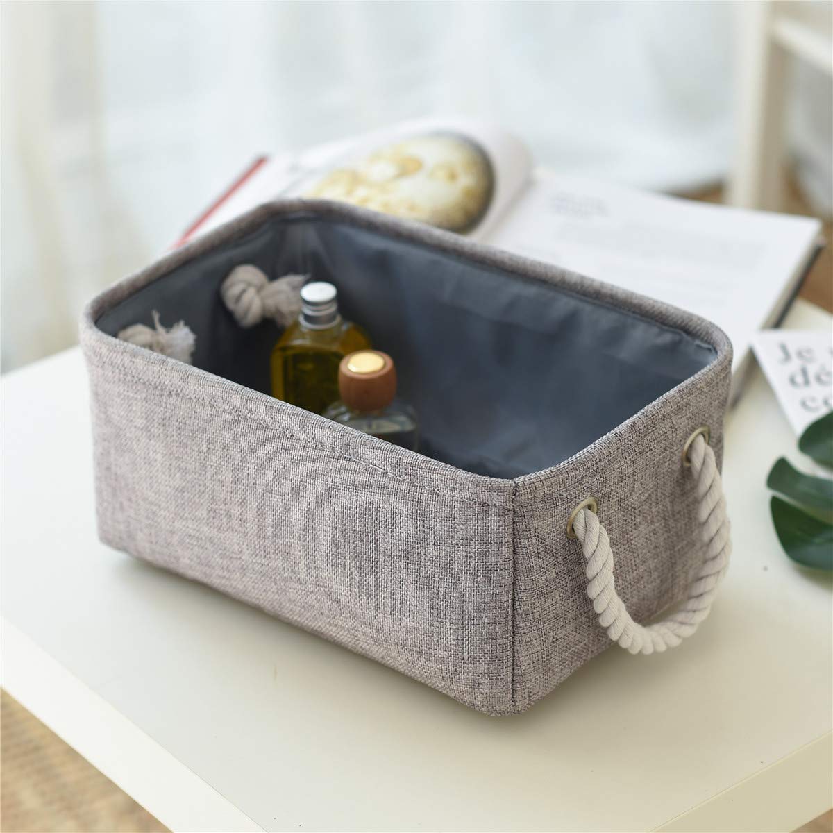 6-Pack Gray Fabric Storage Baskets with Handles - 12x8x5 Inches Small Organizing Bins for Home, Gifts & Dog Toys | Decorative Home Organization Solutions for Bedroom, Bathroom & Nursery