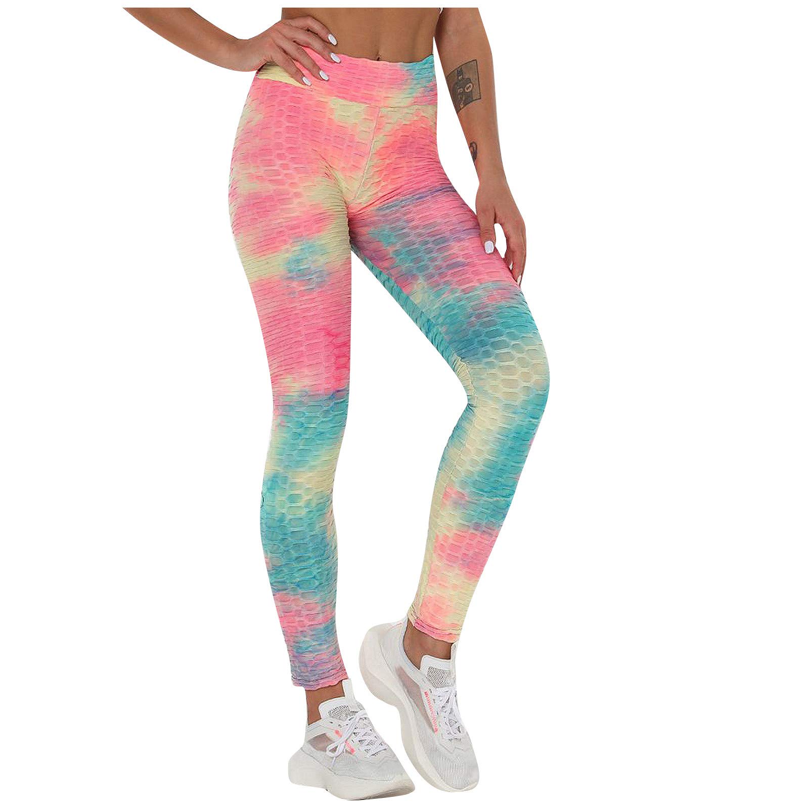 Women's High Waist Yoga Pants - Ruched Butt Lifting & Tummy Control Workout Leggings | Stretchy Textured Booty Tie-Dye Tights for Gym, Running & Lounge Wear