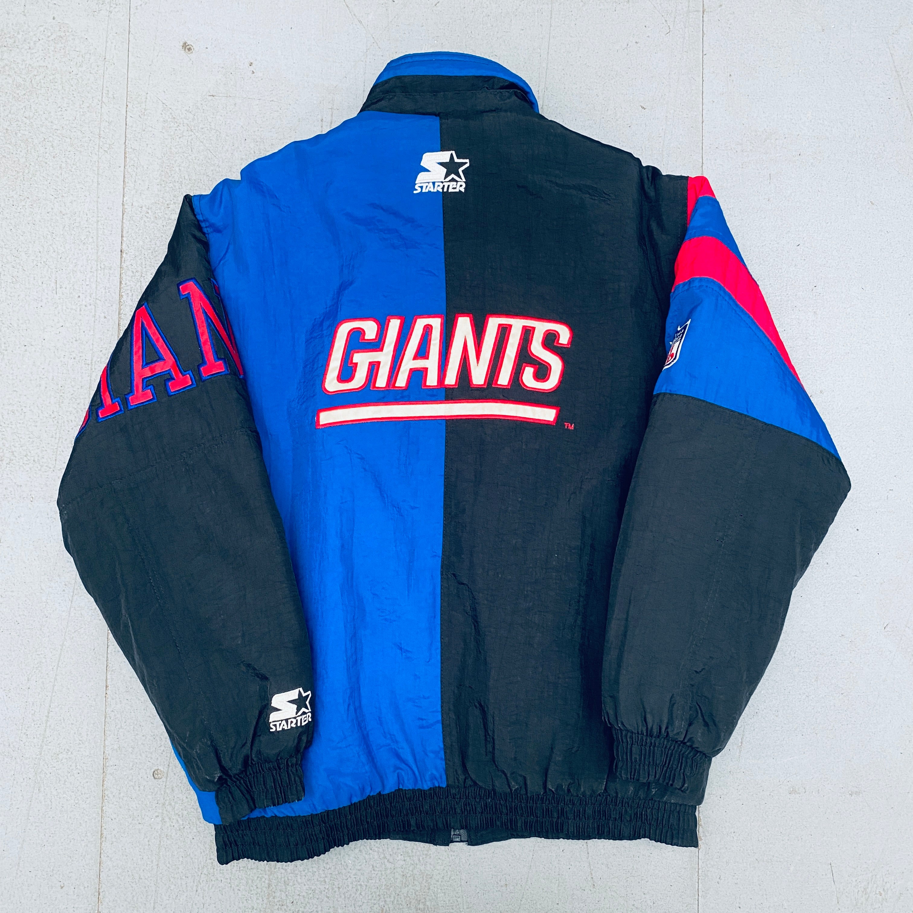 New York Giants 1990s Blackout Full-Zip Split Back Starter Jacket for Men - Vintage NFL Football Fan Gear for Game Day & Streetwear