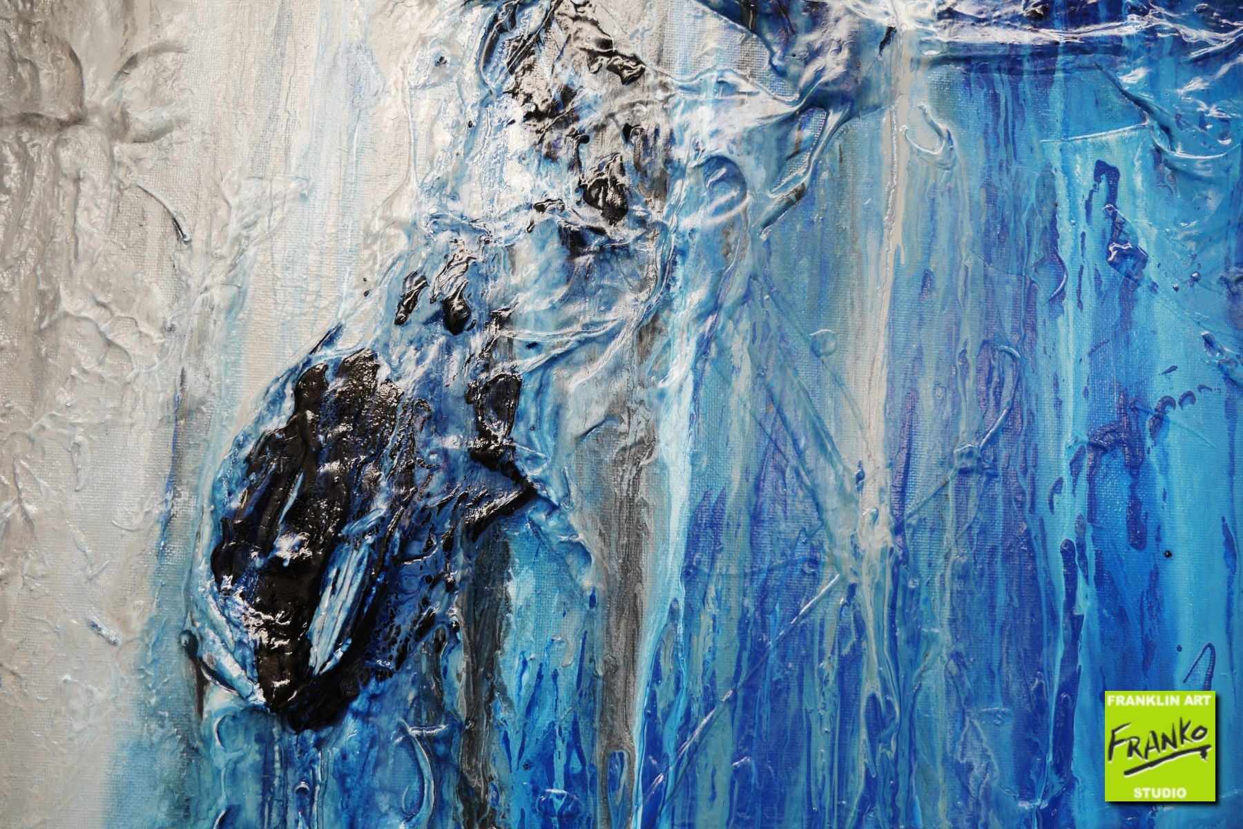 Blue White Grey Textured Abstract Painting - 140cm x 100cm Modern Wall Art for Living Room, Bedroom & Office Decor | Handmade Canvas Artwork