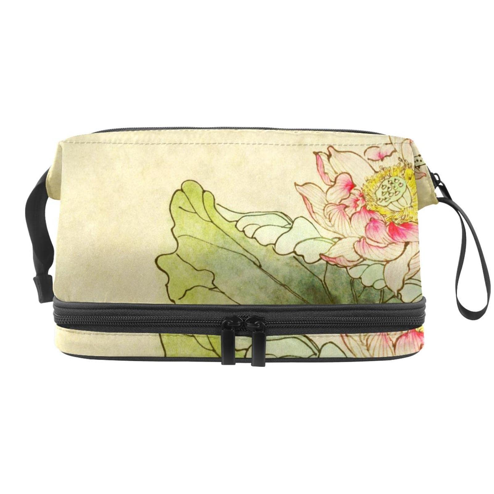 Large Waterproof Makeup Bag for Women - Travel Cosmetic Organizer with Lotus Flower Design, Spacious Toiletry Bag for Makeup Brushes & Skincare | Perfect for Travel, Gym, and Daily Use