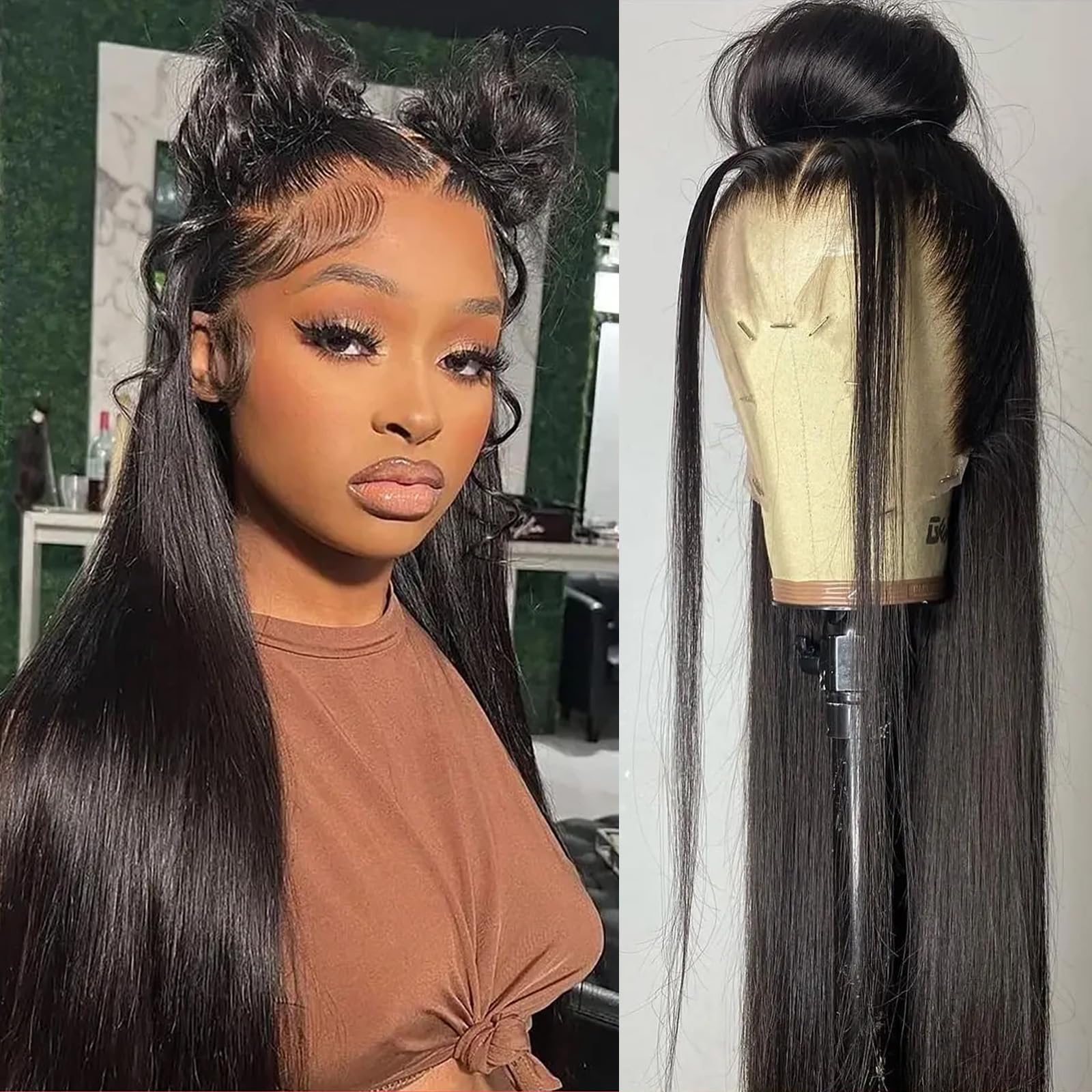 13x6 Lace Front Wigs Human Hair Natural Black Straight Glueless Wigs with HD Lace - Heat Resistant Synthetic Hair for Black Women (22 Inch) - Perfect for Daily Wear, Cosplay & Special Occasions