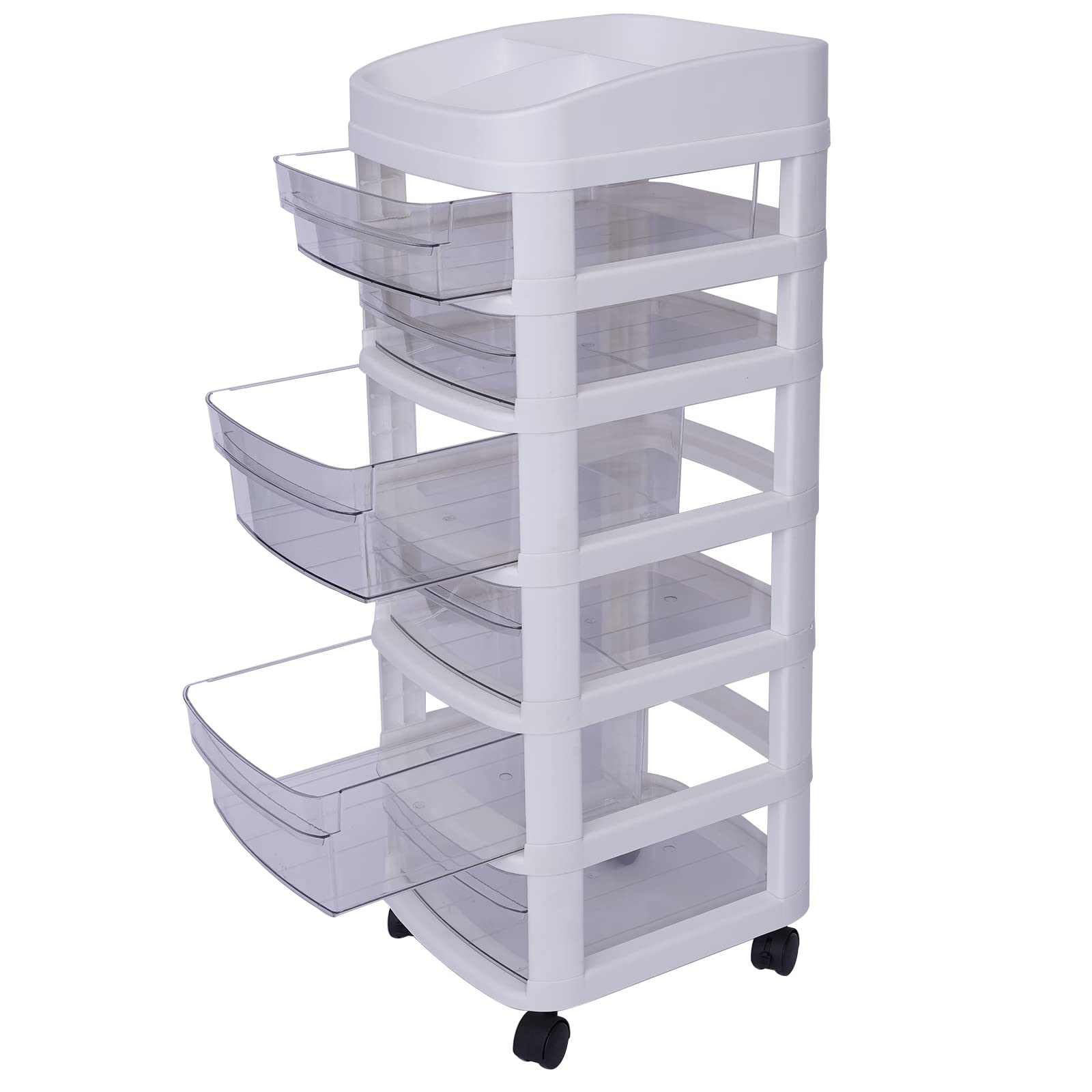 6-Drawer Plastic Storage Cart for Cosmetics & Crafts - Clear Organizer