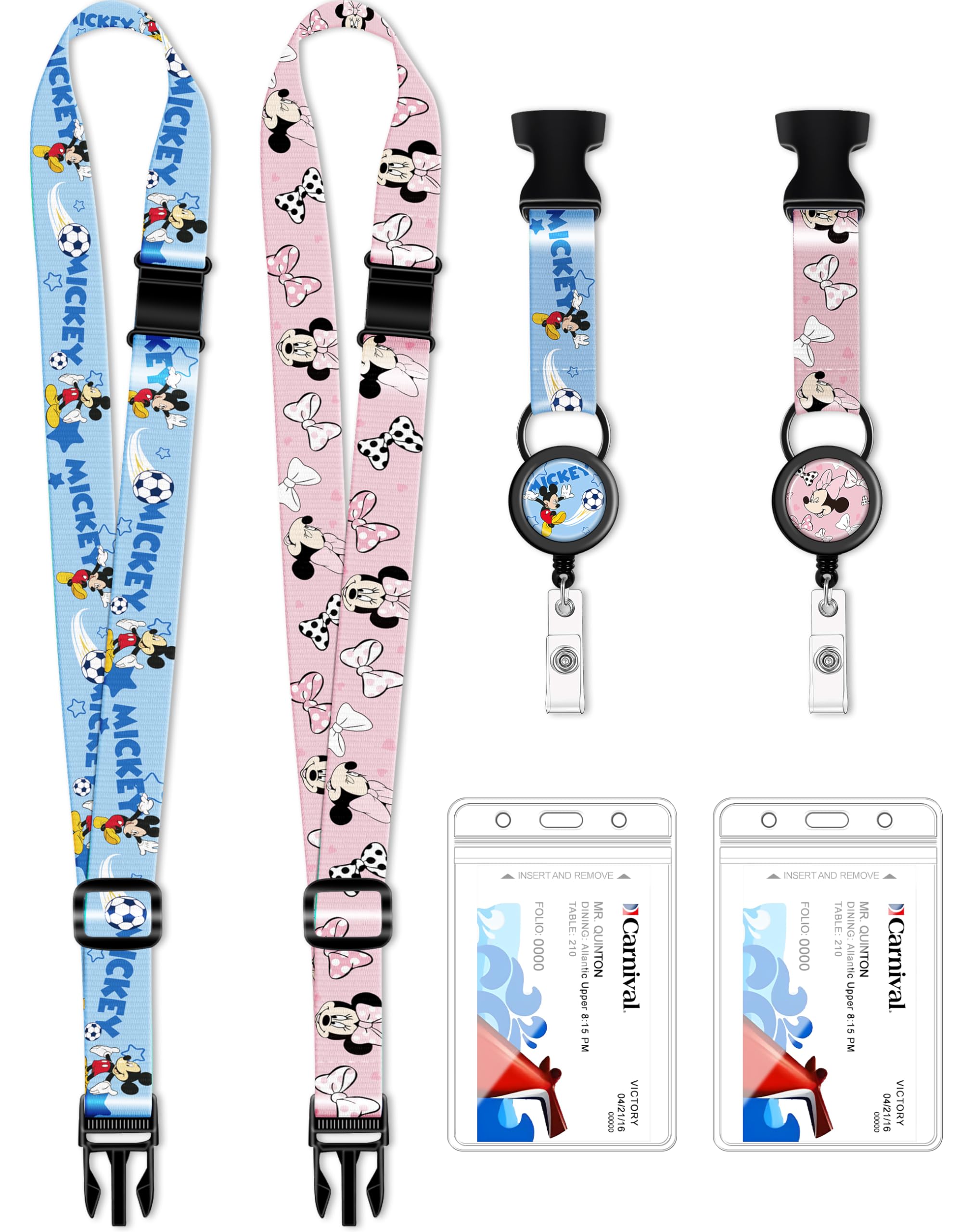 **Akkya 2 Pack Waterproof Retractable Cruise Lanyard for Ship Cards - Cute Cartoon Travel ID Badge Holder with Reel - Perfect for Cruise Vacations, Theme Parks & Work (Light Blue)**