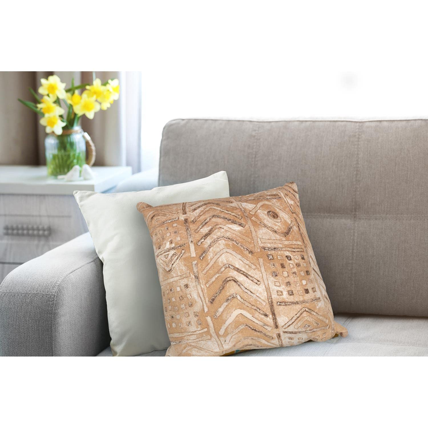 Liora Manne Transocean Visions III Bambara Biscotti Square 7SC2S421922 Decorative Throw Pillow Covers 20x20 Inches - Perfect for Sofa, Bed, Couch & Home Decor