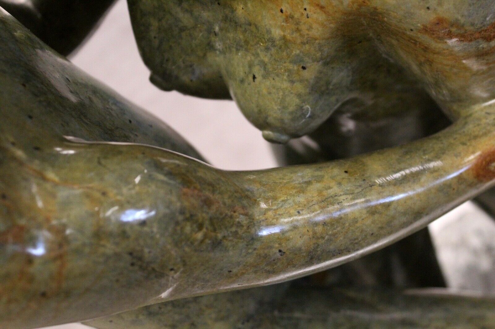 Handmade Green Soapstone Sculpture - Embrace of Two People, Decorative Stone Carving for Home, Office & Meditation Spaces | Feng Shui Gift & Spiritual Decor