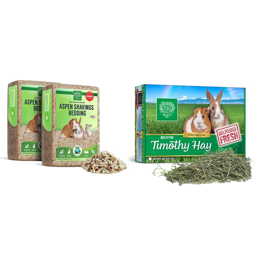 Small Pet Select Premium Natural Aspen Bedding (2 Pack, 141L) & 2nd Cutting Timothy Hay (10LB) for Rabbits, Guinea Pigs, Chinchillas - Ideal for Cages, Hutches, and Small Animal Habitats