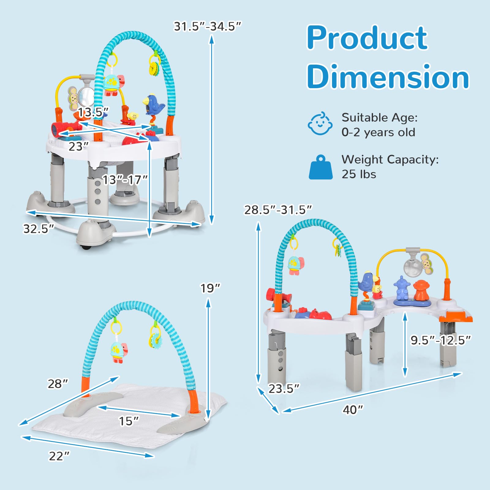 INFANS 5-in-1 Baby Bouncer Activity Center with 360° Rotating Seat - Adjustable Height Foldable Exersaucer, Learning Walker & Play Mat for Toddlers 6-24 Months - Perfect for Indoor Play, Early Development & Parent-Free Moments (Grey)