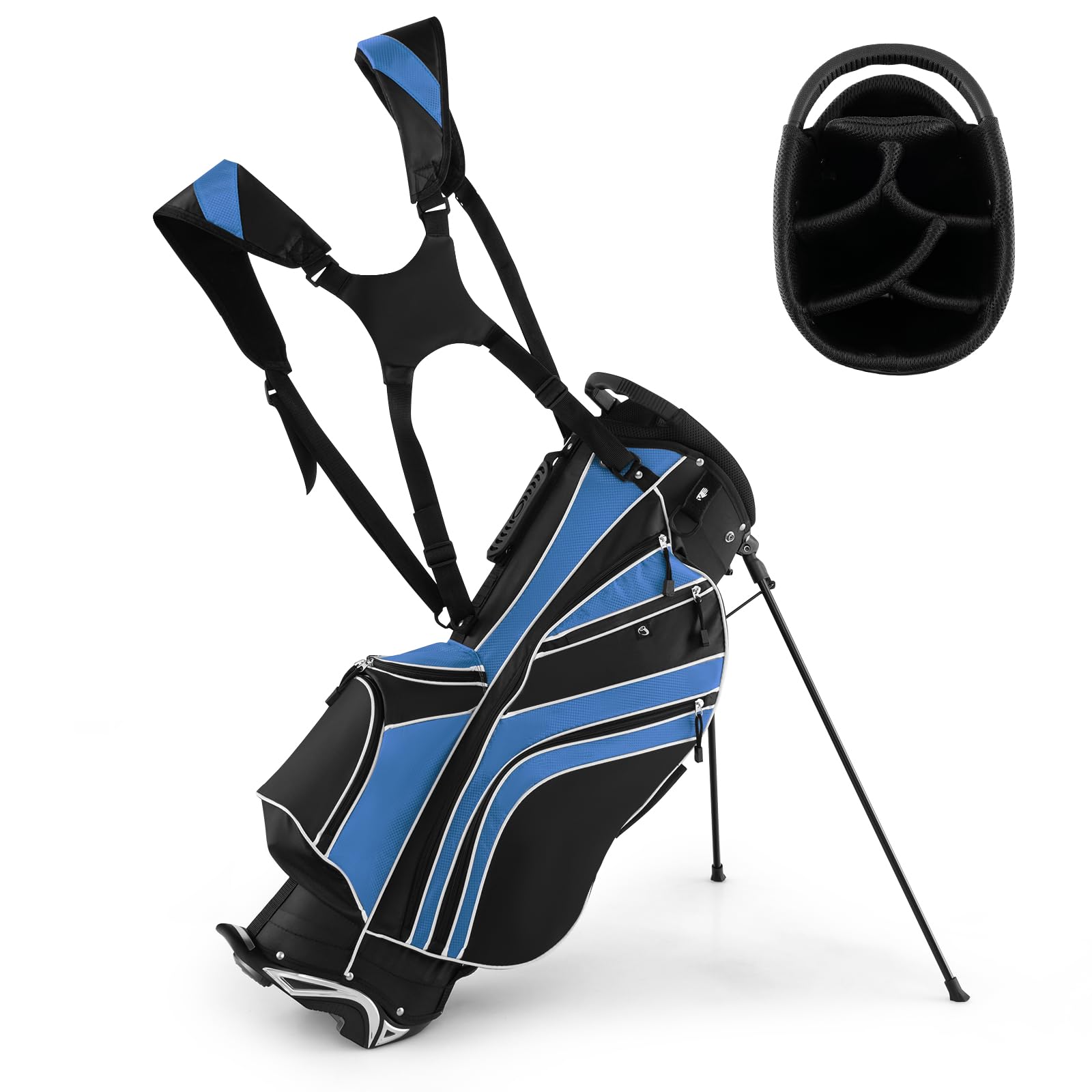 GYMAX 6-Way Divider Golf Stand Bag with 8 Pockets, Rain Hood & Umbrella Holder - Lightweight Portable Golf Club Bag for Men & Women - Perfect for Driving Range, Course Play & Travel