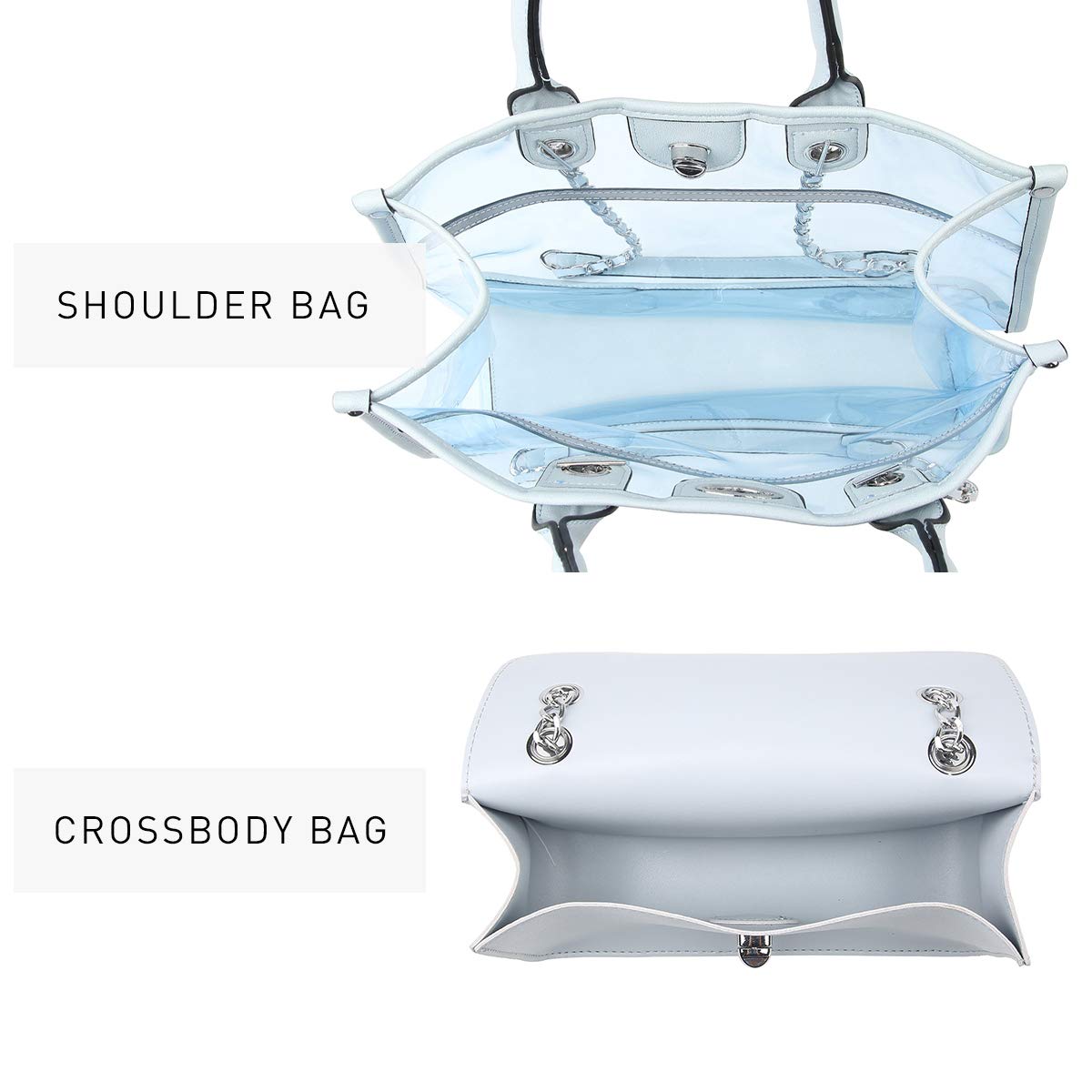 Large Clear Tote Bag for Women - Stadium Approved Transparent Crossbody Purse | 2-in-1 Shoulder Work Bag for Concerts, Sports Games & Travel
