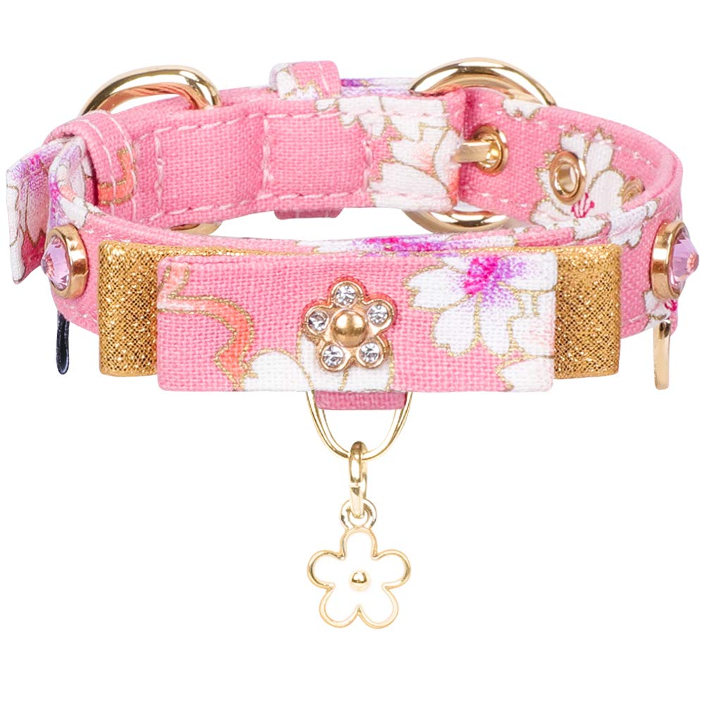 Floral Pet Collar with Bow & Rhinestones for Cats & Small Dogs - Pink XS for Playtime & Walks