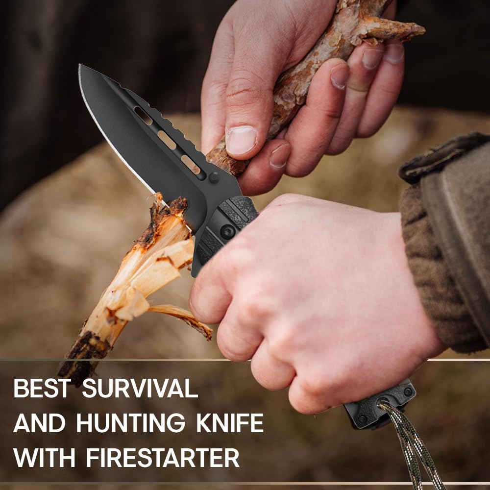 Spring Assisted Pocket Knife for Men - Tactical Folding Blade with Fire Starter, Whistle & Paracord Handle | Survival Tool for Hiking, Hunting, Camping | Perfect Gift for Dad, Husband, Outdoorsmen | Emergency Preparedness & Everyday Carry (EDC) Use