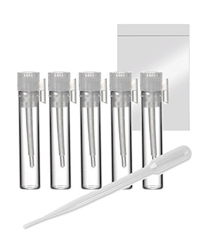 Premium 1ml Glass Perfume Sample Vials with Reclosable Zipper Bags - 100pc Essential Oil Bottles Set - Made in USA - Perfect for Fragrance Sampling, Travel & DIY Perfume Making