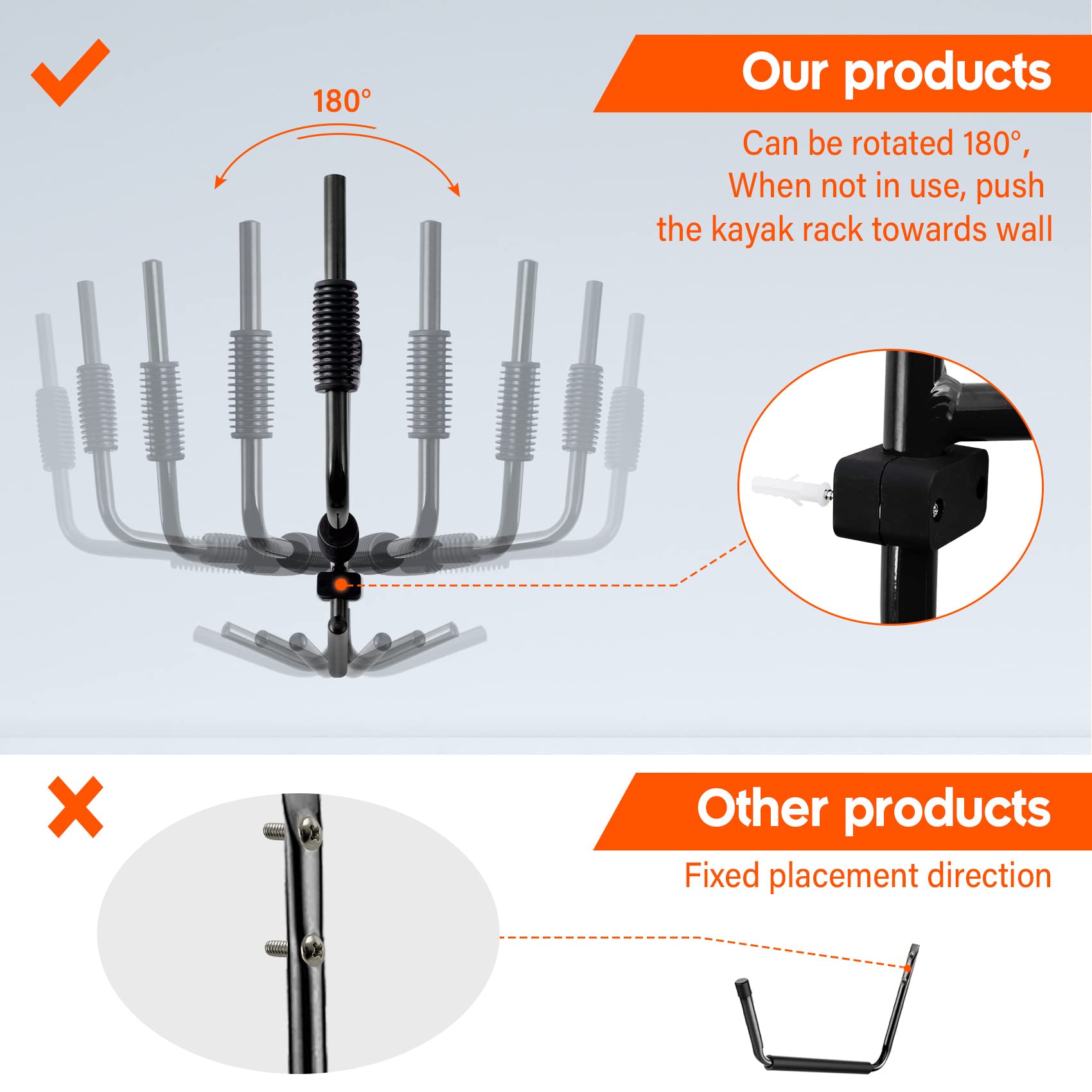 Wall Mounted Kayak Rack - Folding Kayak Storage Hanger for Indoor & Outdoor Use - Heavy Duty Kayak Holder with Ladder - Perfect for Garage, Shed, or Dock Organization