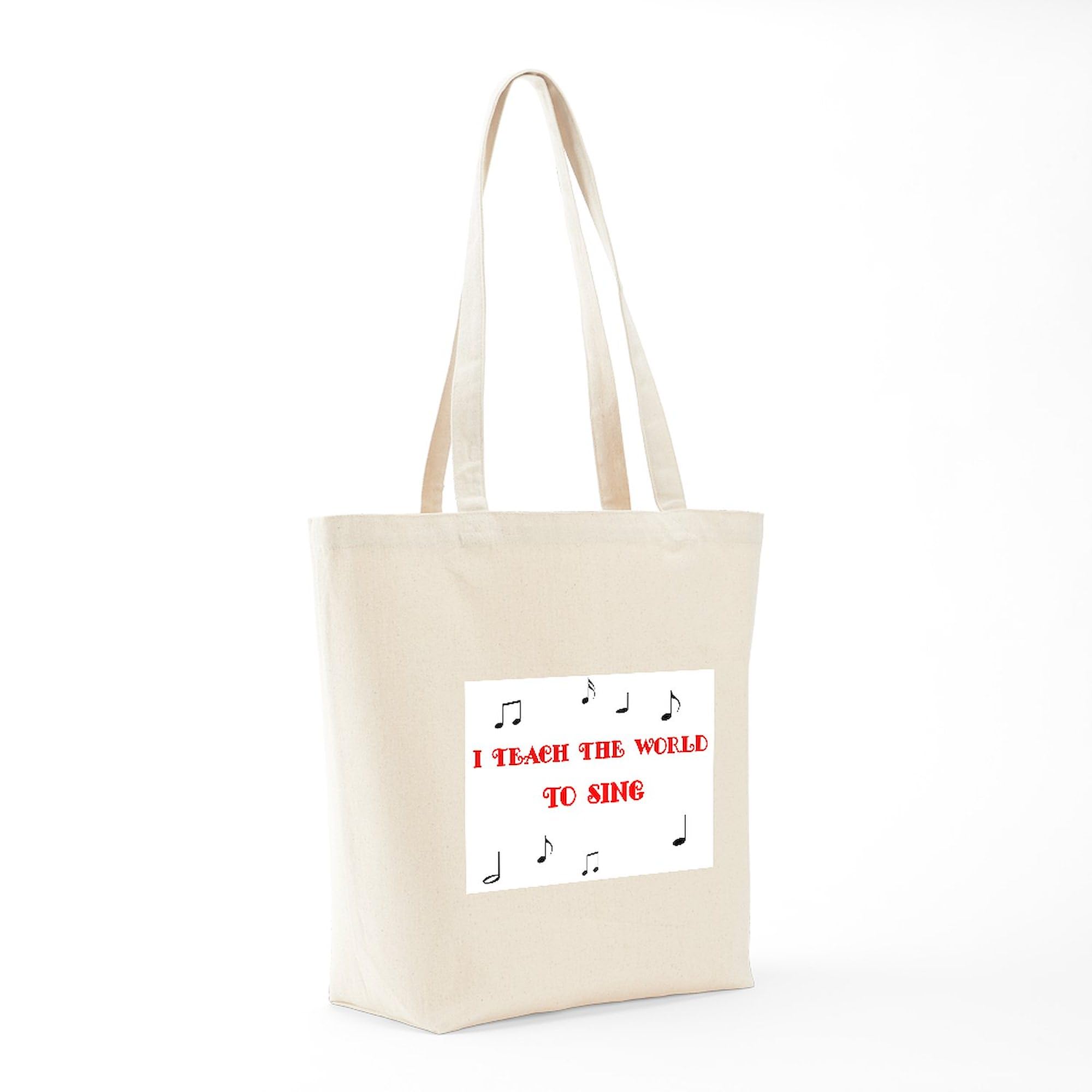 CafePress 'I Teach The World To Sing' Natural Canvas Tote Bag - Eco-Friendly Reusable Shopping Bag for Teachers, Choir Members & Music Lovers - Perfect for School, Groceries & Beach