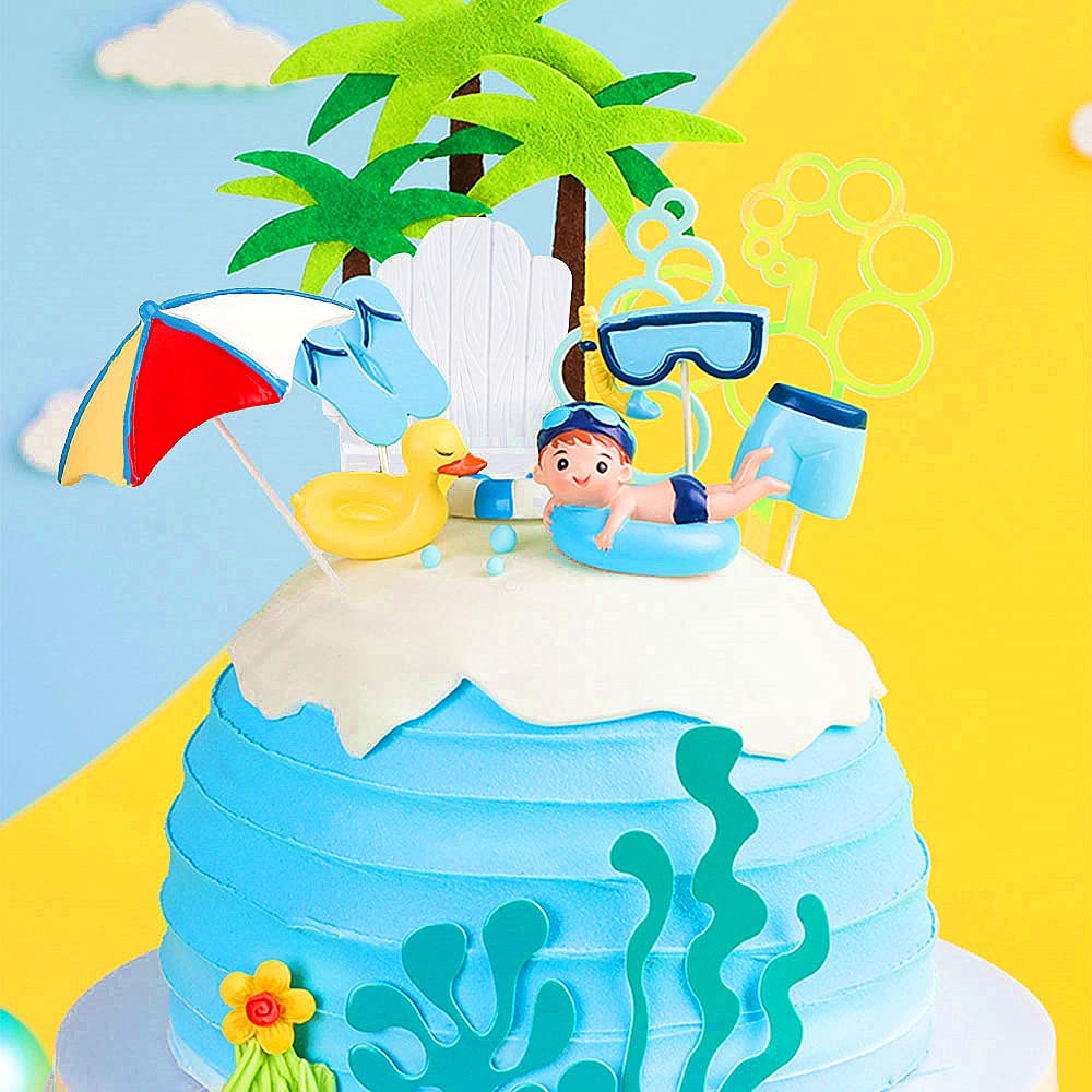 Swimming Pool Cake Topper & Beach Cake Decoration - Summer Birthday Party Supplies for Pool Parties, Beach Themed Cakes, and Summer Celebrations