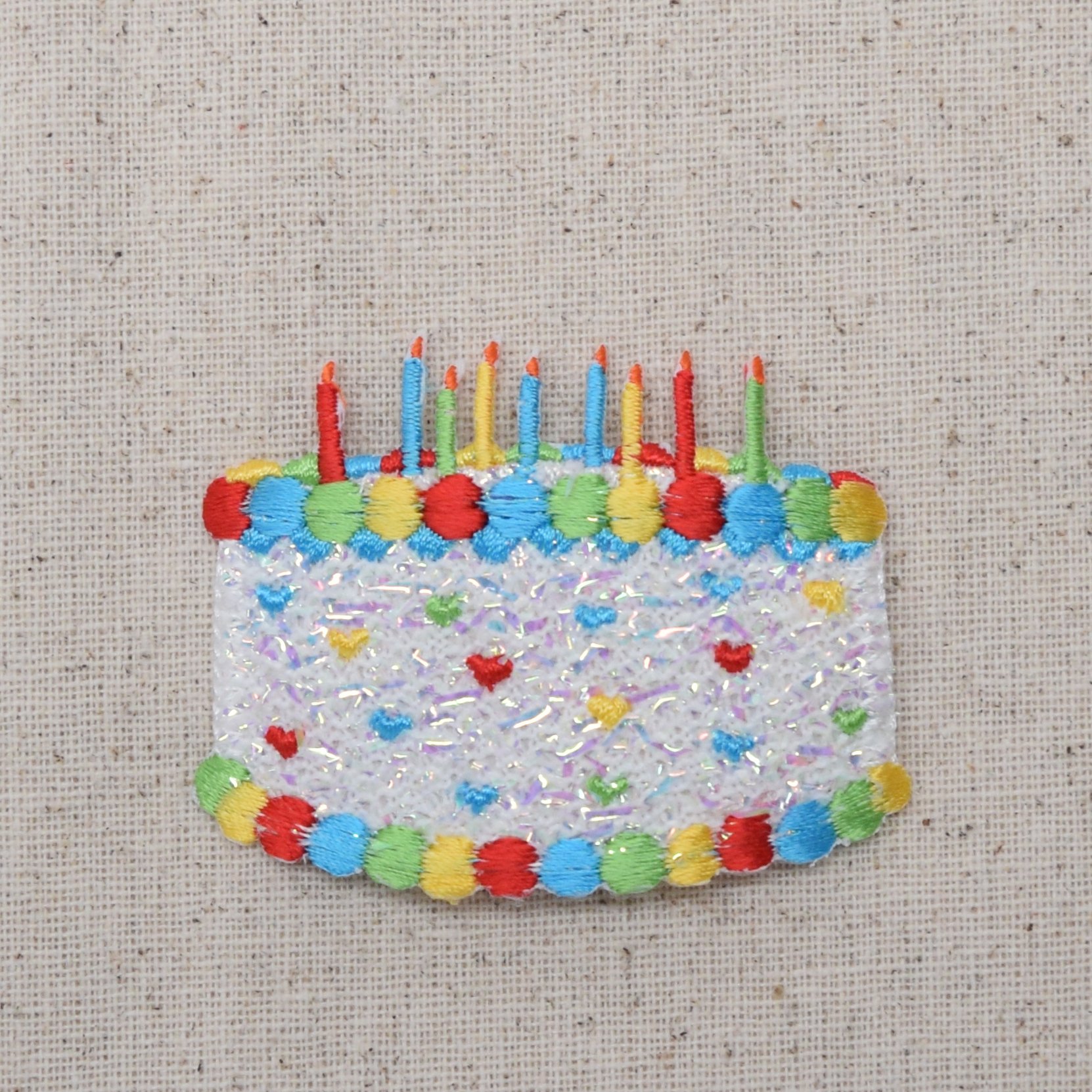 Birthday Cake White Confetti Iron On Patch - Embroidered Applique for DIY Crafts, Clothing, Bags & Costume Design - Perfect for Party Decorations & Gift Customization