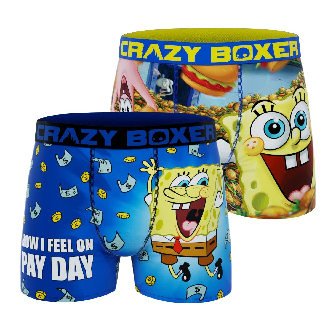 CrazyBoxer SpongeBob Boxer Briefs for Men - 2 Pack Soft Cotton Underwear - Comfortable & Breathable - Perfect for Daily Wear, Workout & Sleep