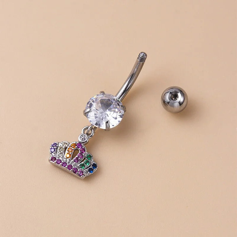 14G LGBT Star Heart Dangle Belly Ring - Surgical Steel Top Mount Piercing Jewelry for Women - Perfect for Pride Events, Parties & Body Piercing Enthusiasts