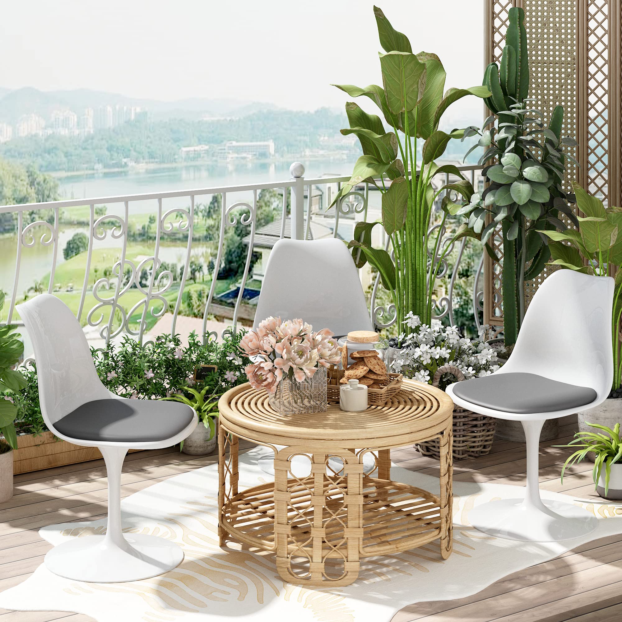 JAXPETY Swivel Tulip Side Chair with Cushioned Seat - Modern Kitchen Dining Room, Office & Bar Stool - White and Gray - Perfect for Small Spaces, Breakfast Nooks & Home Decor
