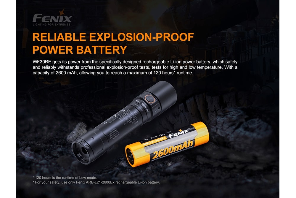 Fenix WF30RE Intrinsically Safe Flashlight - 280 Lumens LED Flashlight for Hazardous Areas | Perfect for Oil Rig, Mining, Chemical Plant & Emergency Use