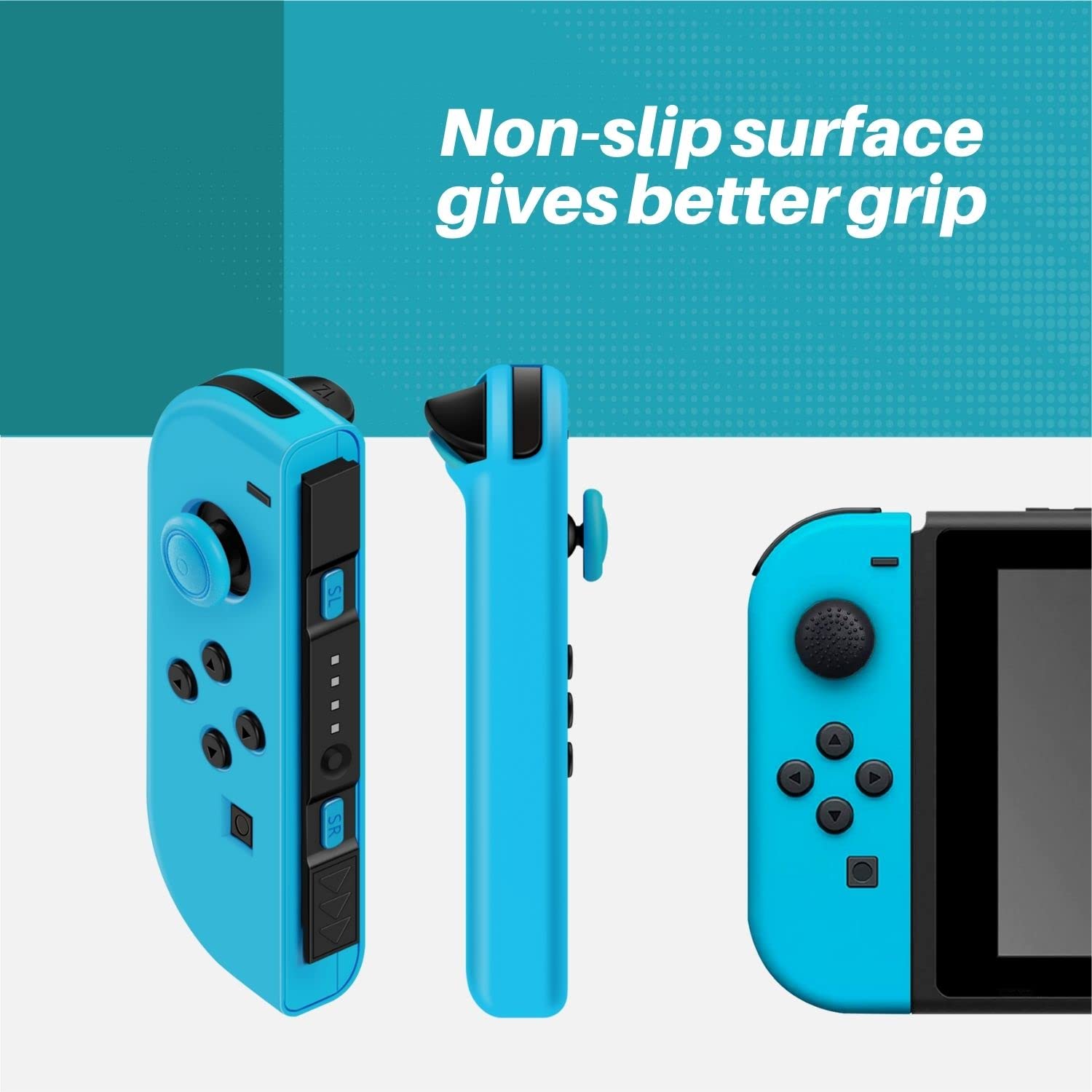 Premium Silicone Joycon Case for Nintendo Switch & Switch OLED - Protective Controller Cover with Thumb Grip Caps (Neon Blue) | Durable, Comfortable Gaming Accessory for Travel & Home Entertainment