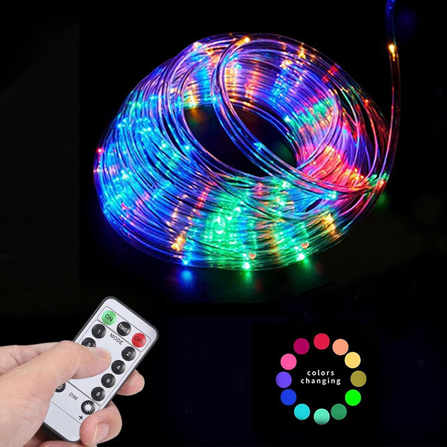 YoungPower 40ft LED Rope Lights Outdoor - Battery Operated Waterproof String Lights with 120 LEDs & Remote Control (8 Lighting Modes) - Perfect for Camping, Christmas Decorations, Garden Parties, and Backyard Lighting