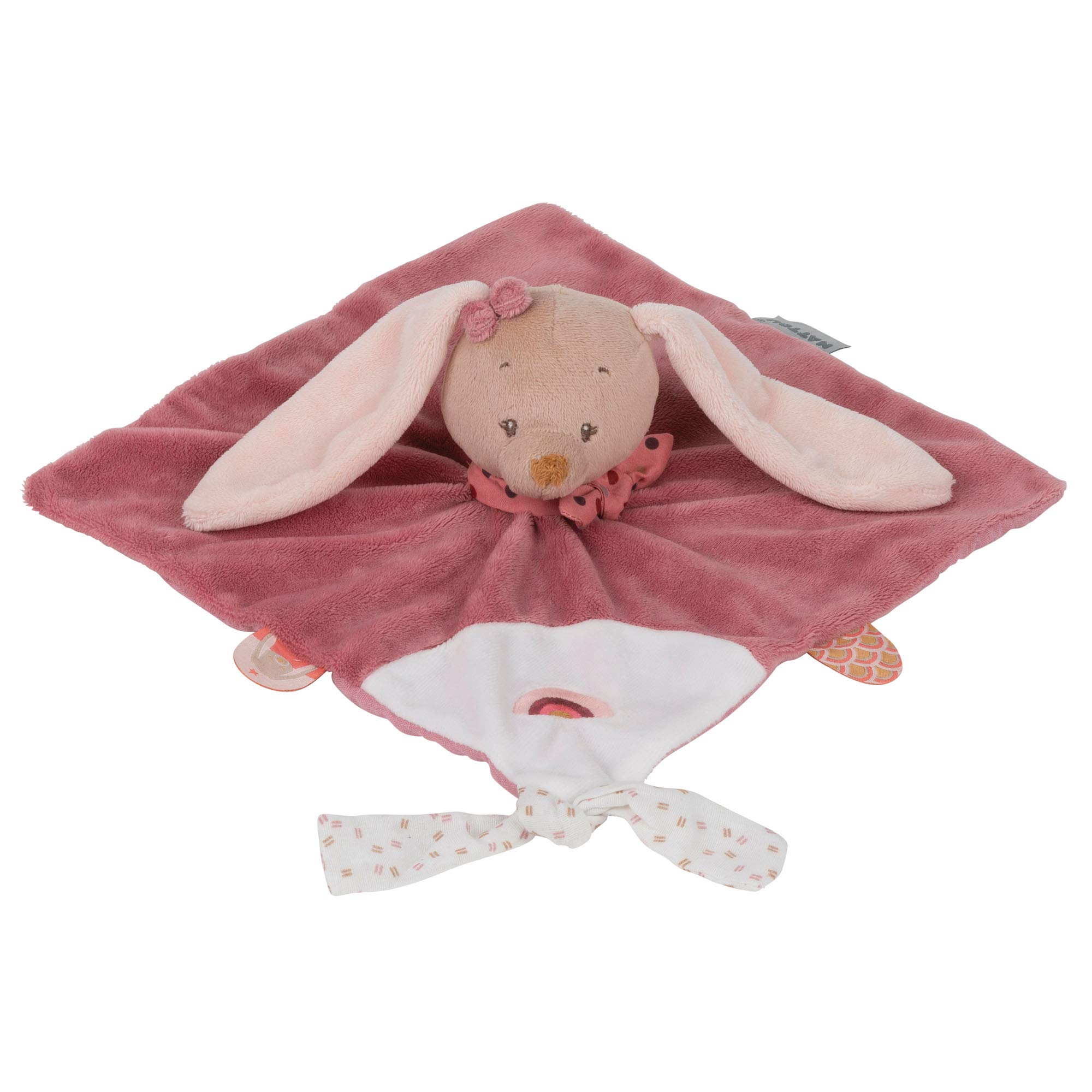 Nattou Doudou Flat Rabbit Pauline, Birth Companion, 27 x 27 cm, Pauline & Sasha, Vintage Pink/Rose/White - Perfect Baby Shower Gift & Newborn Comfort Toy