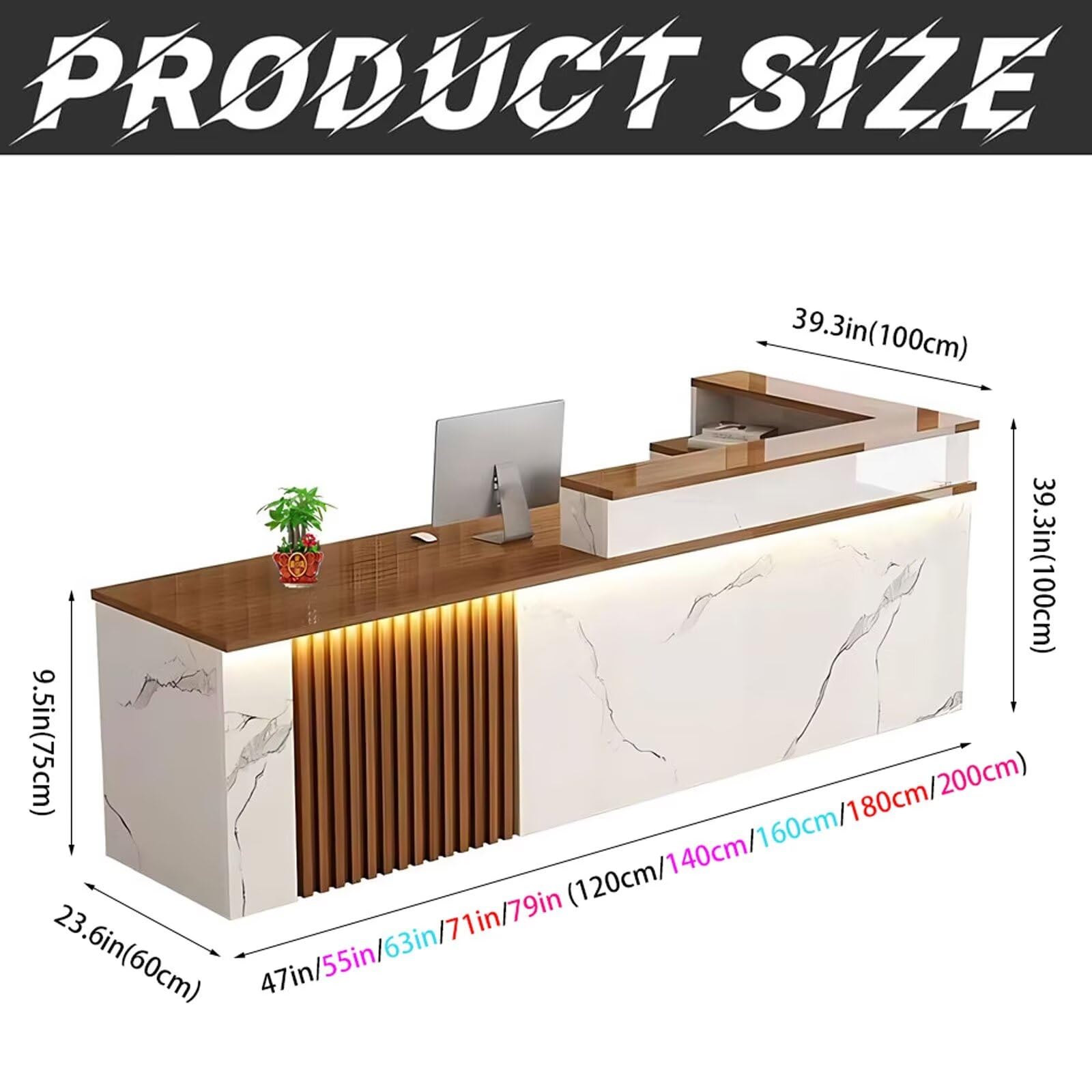 Modern Reception Desk with Counter - L-Shaped Front Desk with Lockable Drawer & Cabinet (79 Inch/200CM) - Perfect for Office Lobby, Hotel Reception & Retail Checkout Counter
