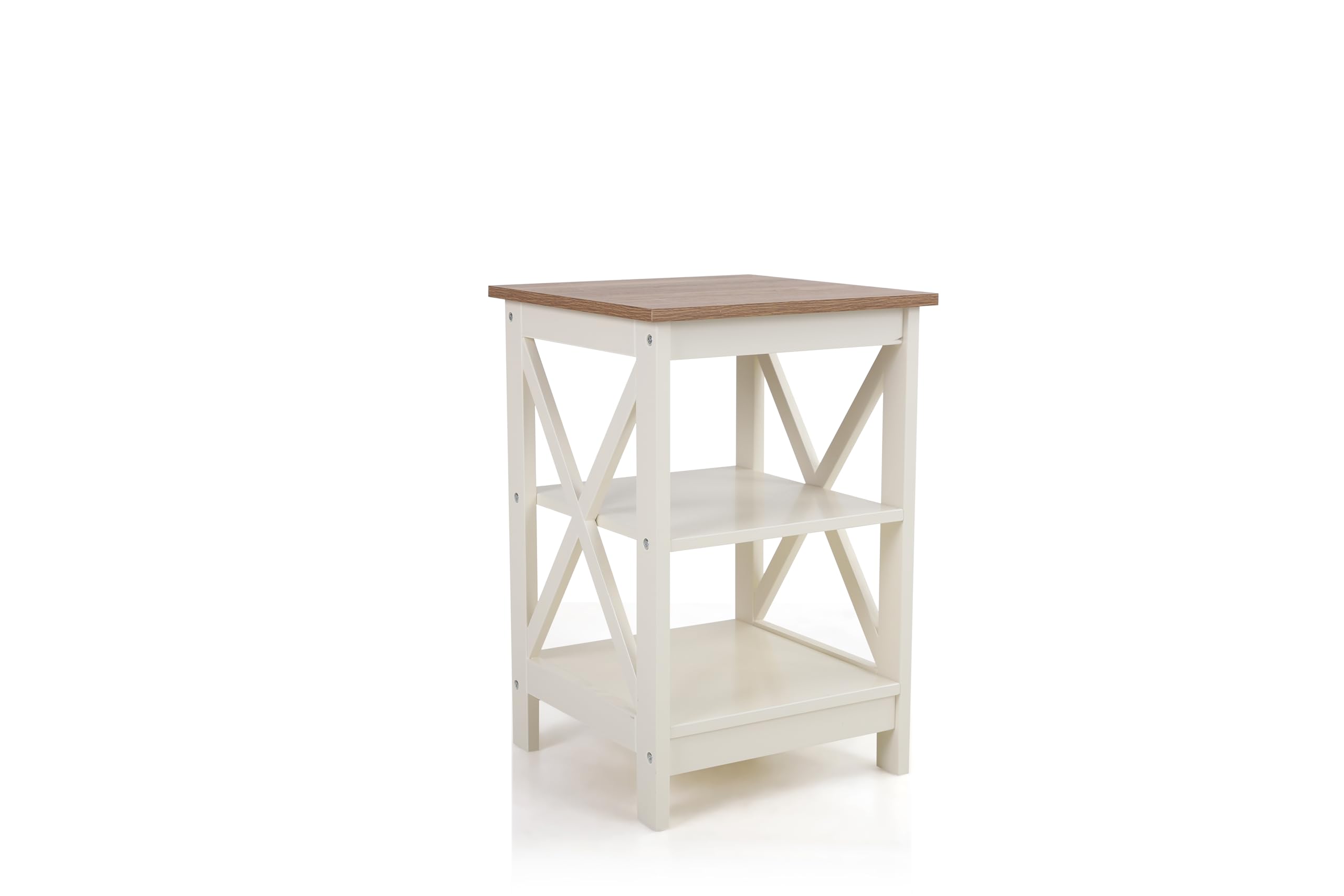 PHI VILLA Set of 2 Farmhouse End Tables - Ivory White Nightstand & Bedside Table for Living Room, Bedroom | Rustic Home Decor Accent Furniture for Small Spaces & Apartment