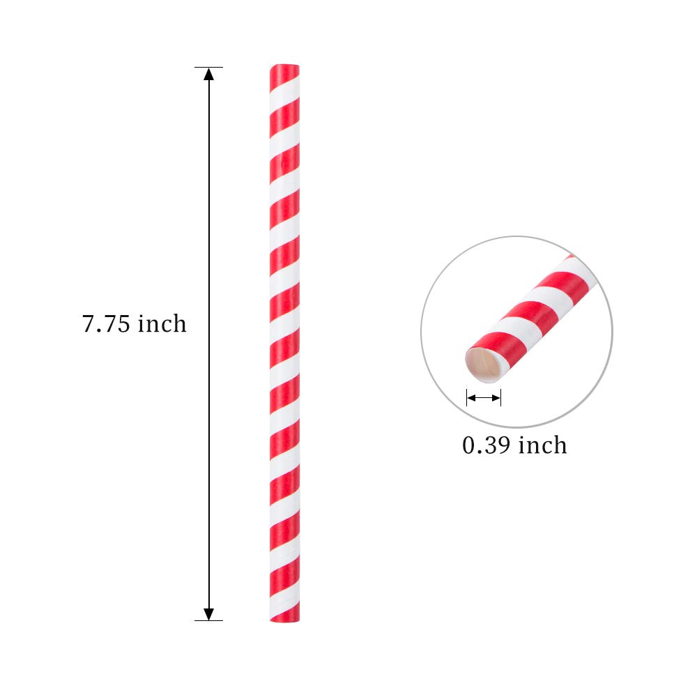 Webake 100-Pack Biodegradable Paper Straws - 0.4 Inch Wide Jumbo Drinking Straws, Eco-Friendly Red Striped Smoothie Straws for Bubble Tea, Milkshakes, Cocktails & Parties | Perfect for Home, Cafes & Restaurants