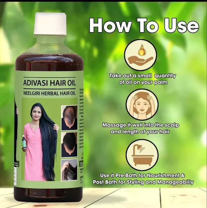 Adivasi Ayurvedic Herbal Hair Growth Oil 200ml with Rosemary & Biotin - Controls Hair Fall, Anti-Dandruff Treatment - Pack of 2 - Perfect for Daily Scalp Massage & Natural Hair Care Routine