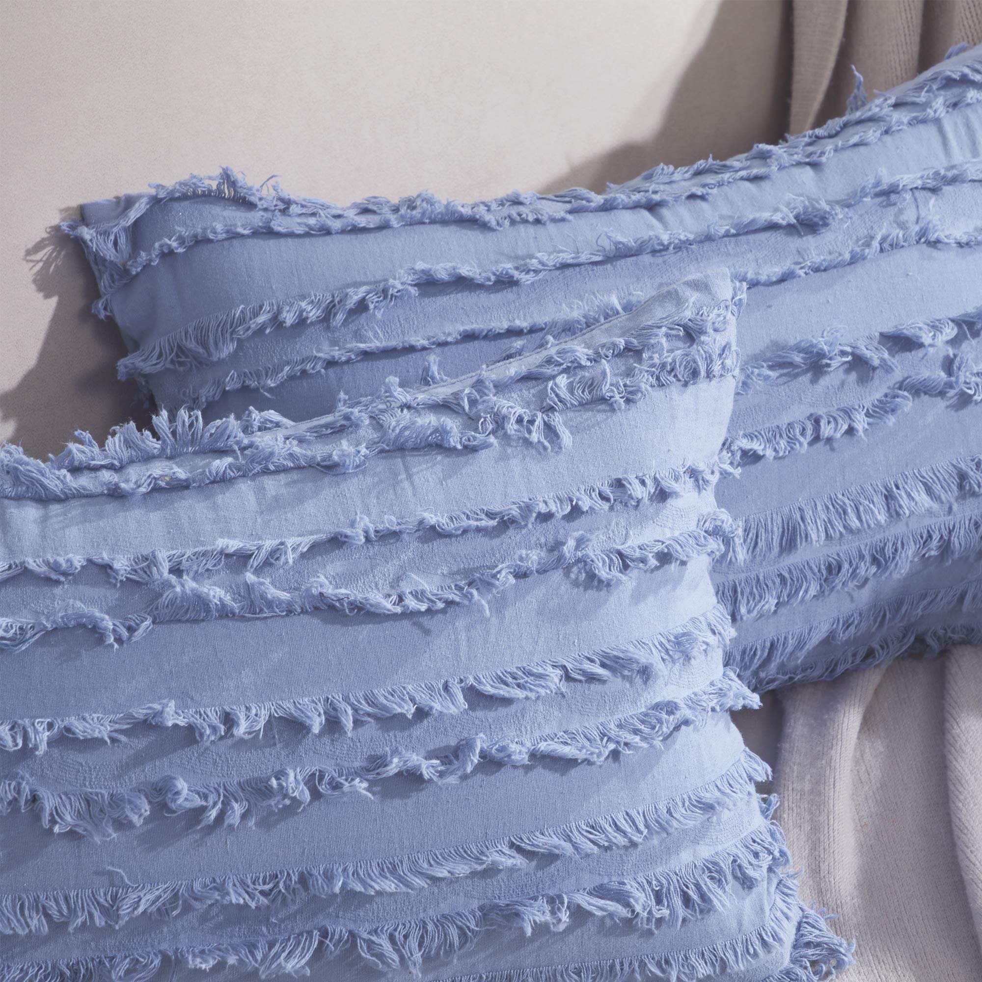 GIGIZAZA 12x20 Decorative Throw Pillow Covers - Sky Blue Square Cotton Boho Cushion Covers for Sofa, Couch & Bed - Perfect for Living Room, Bedroom Decor & Home Styling
