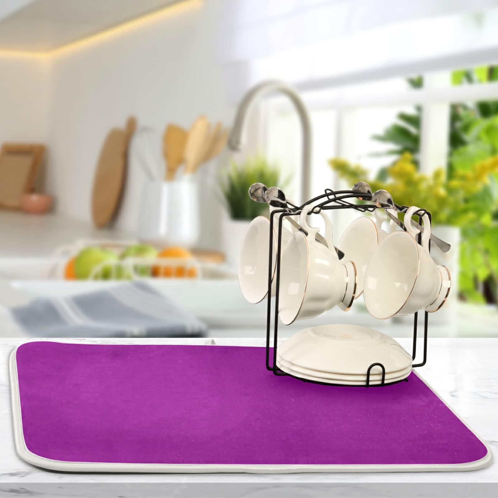 XL Purple Microfiber Dish Drying Mat - 16x18 Inch Heat-Resistant Kitchen Counter Drainer Pad | Non-Slip Decor for Sink, Countertop & Dish Rack | Perfect for Drying Dishes, Utensils & Cookware