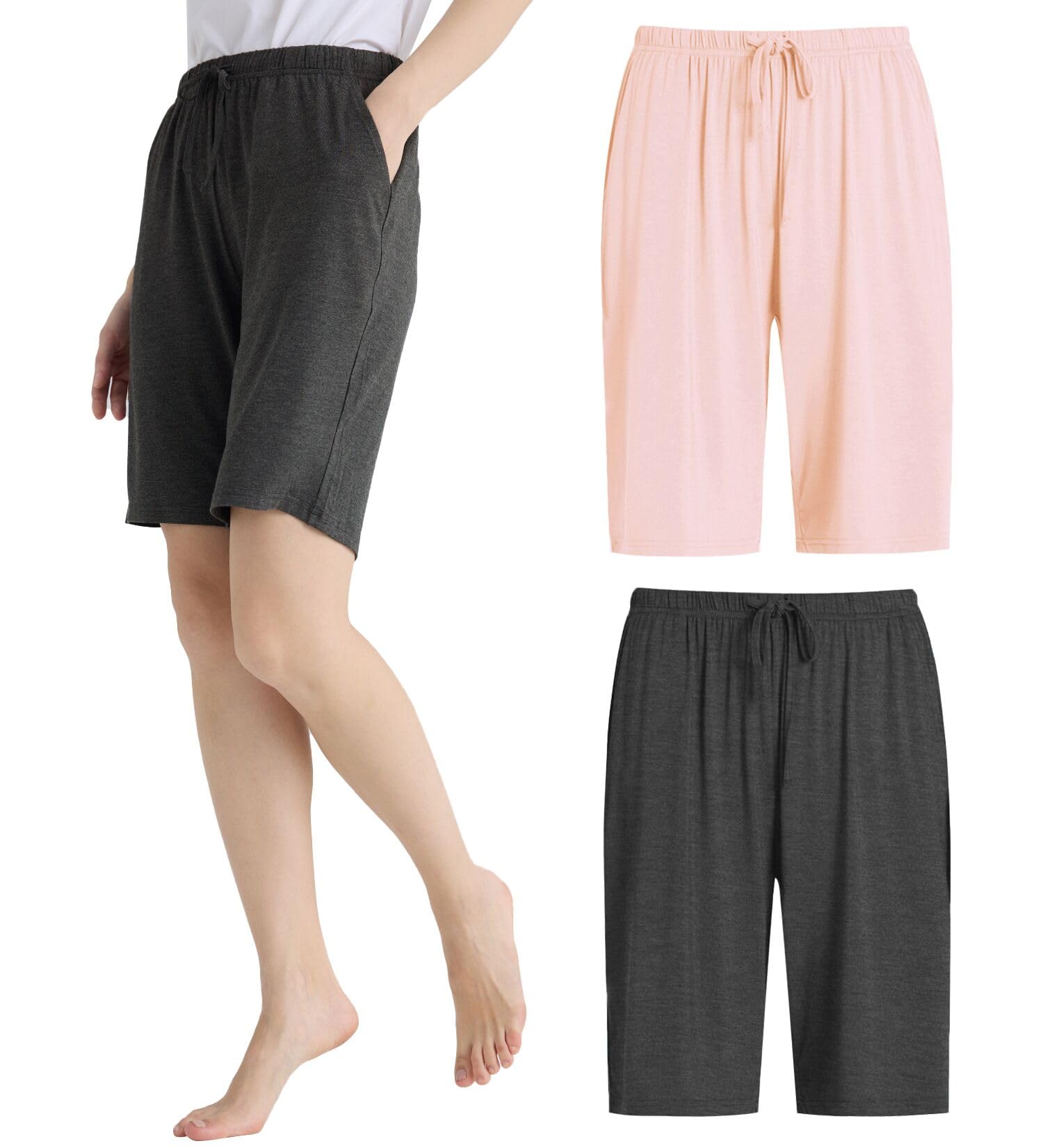 Women's Bamboo Viscose Pajama Shorts - Soft & Breathable Knee-Length Sleep Shorts for Summer Nights & Lounge Wear