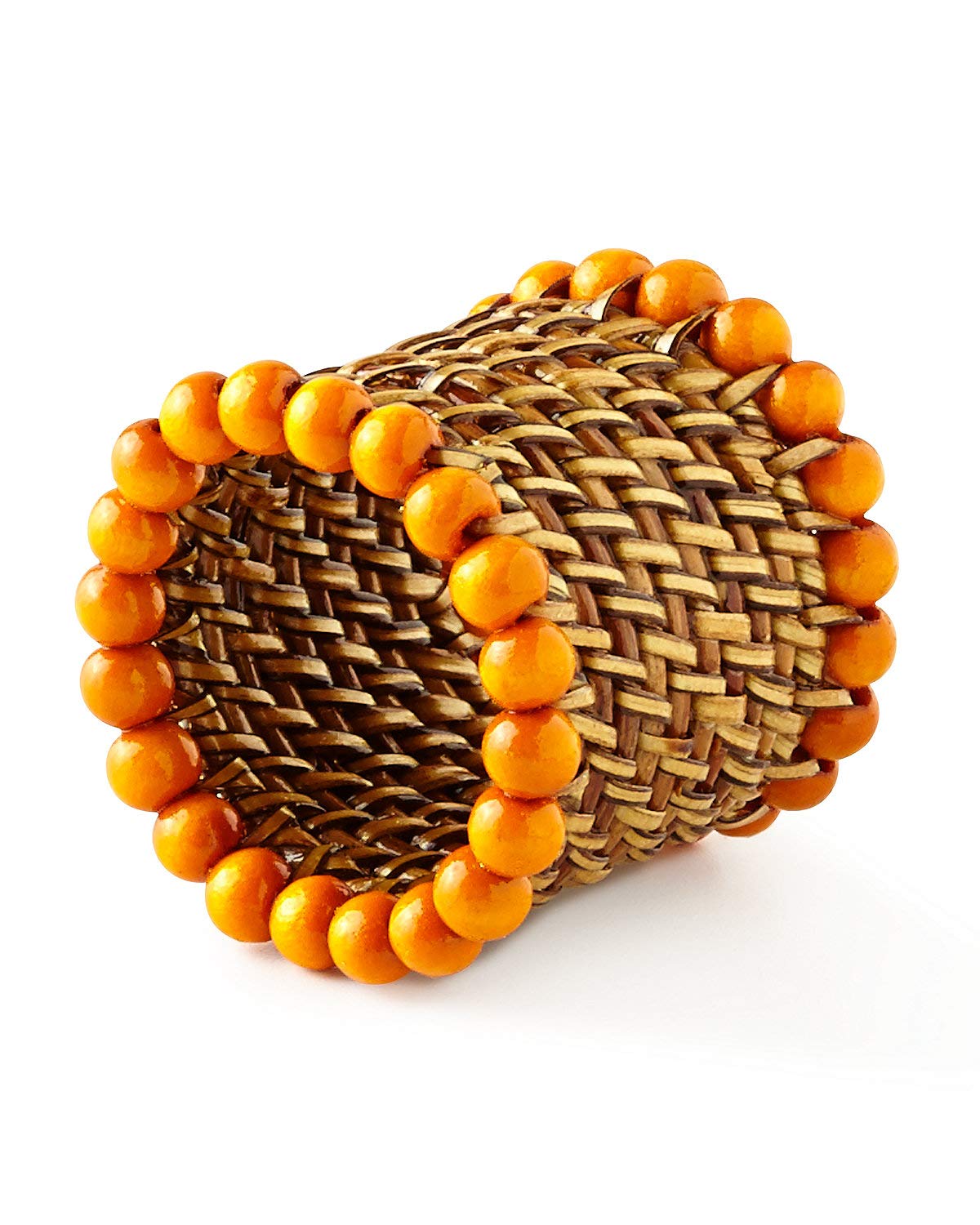 4-Pack Woven Round Bead-Rimmed Placemats - Orange Handmade Table Mats for Dining, Kitchen, Party Decor & Home Accessories