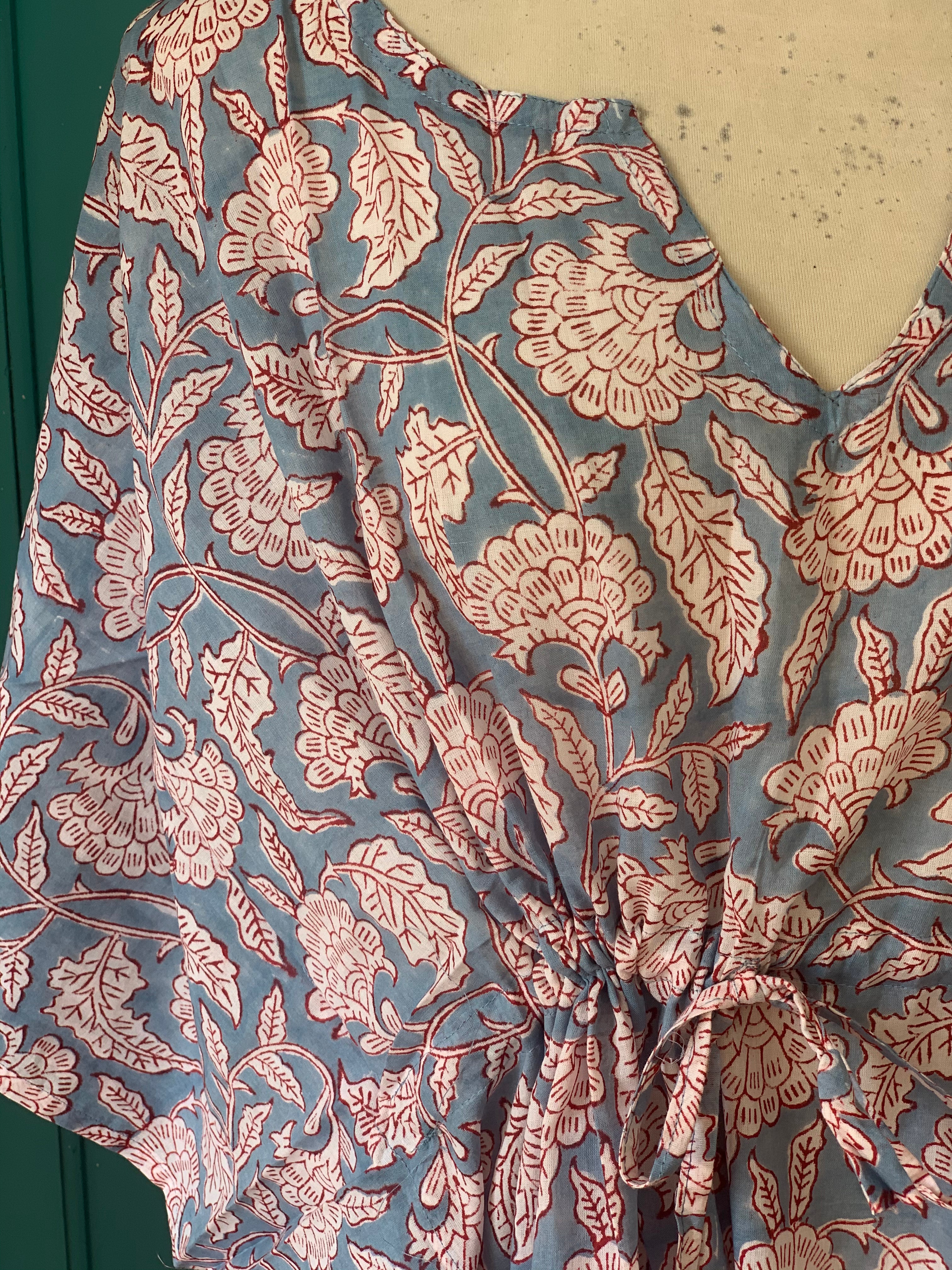 Stylish Short Kaftan Dress - Free Size Happy Block Print - Perfect for Beach, Vacation & Summer Outfits