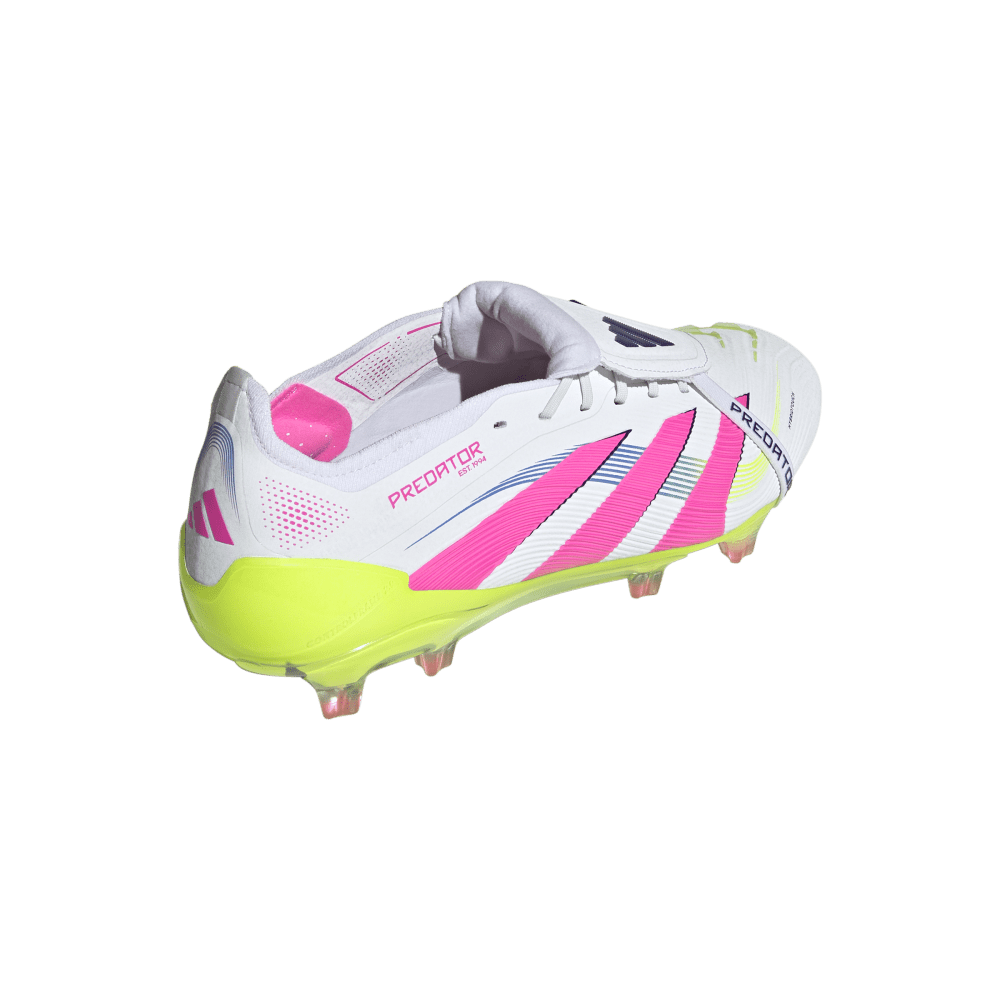 Adidas Predator Elite FG Soccer Cleats - Fold Over Tongue Design, Cloud White/Lucid Pink/Lucid Lemon - Perfect for Competitive Matches & Training Sessions