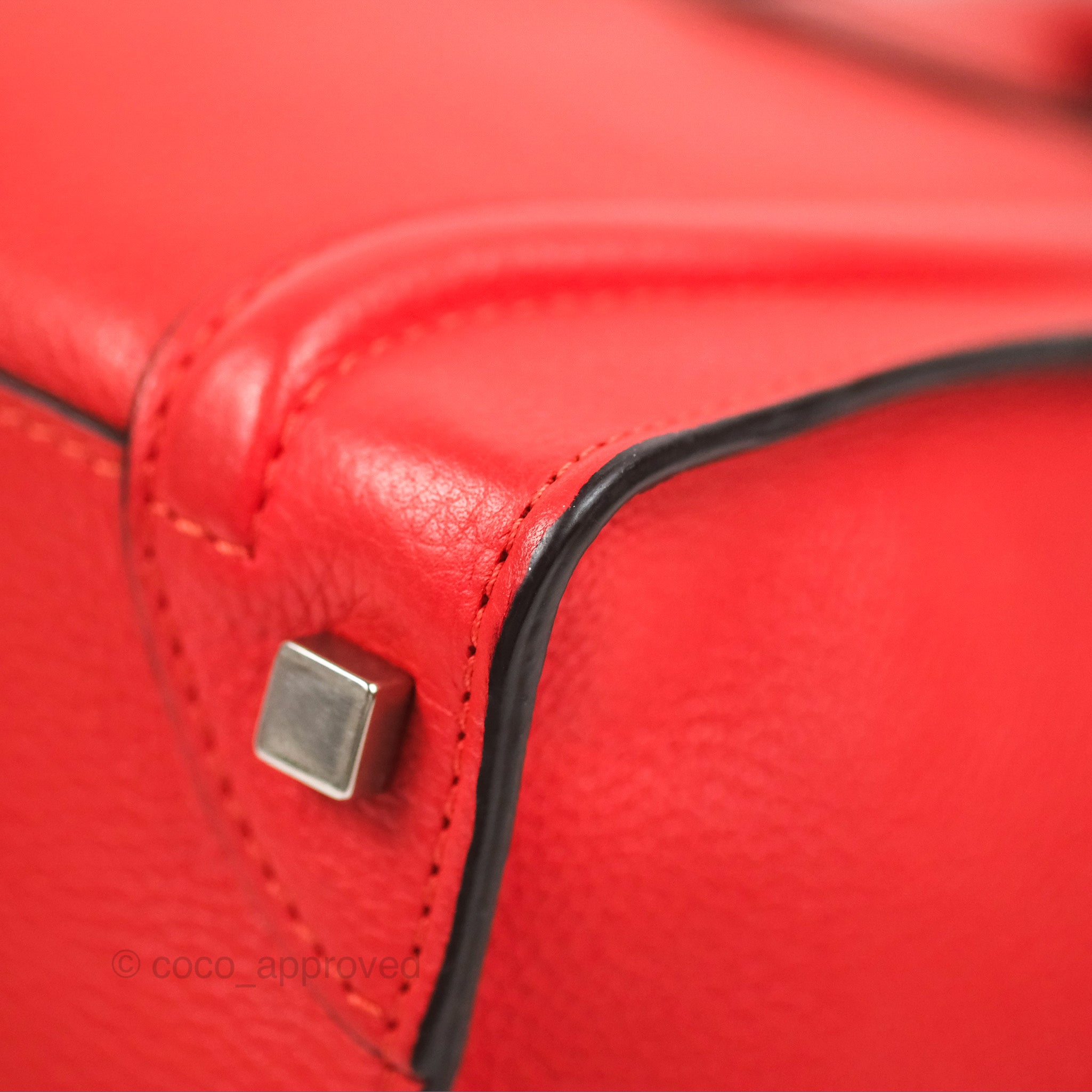 Celine Micro Luggage Handbag in Poppy Red Grained Calfskin Leather - Perfect for Work, Travel & Everyday Use