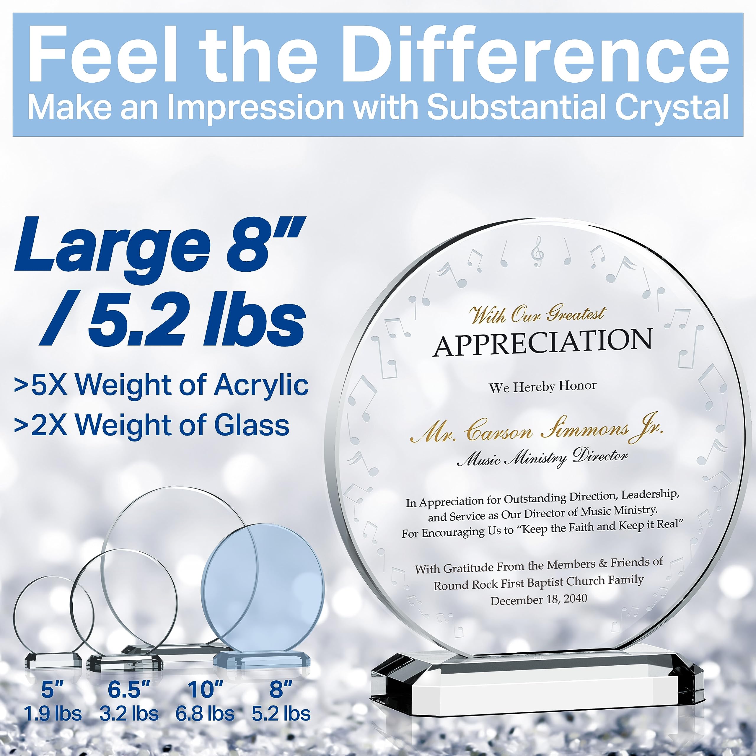 Personalized Crystal Music Ministry Appreciation Plaque - Custom Church Musician Gift with Name & Bible Verse - Unique Religious Present for Worship Leaders, Choir Directors & Music Ministers (6.5
