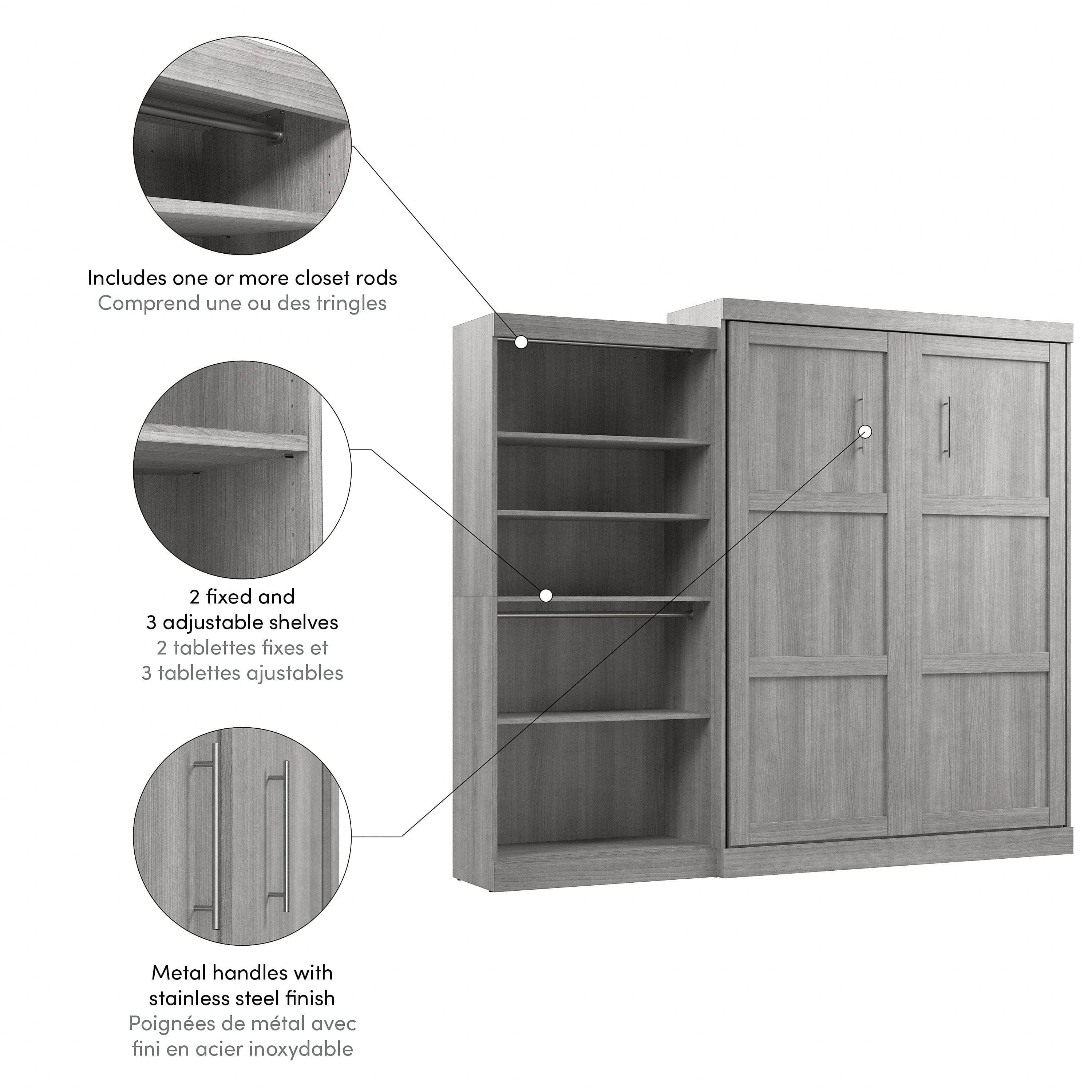 Pur Queen Murphy Wall Bed with Closet Organizer (101W) - 7 Color Options | Space-Saving Wall Bed for Small Apartments, Guest Rooms & Home Offices
