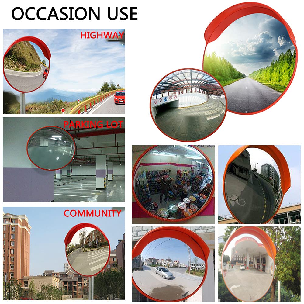 60cm Round Convex Safety Mirror - Indoor & Outdoor Use for Driveway, Garage, Warehouse, Office Security - Wall Mounted Side View Mirror for Blind Spot Detection & Traffic Safety