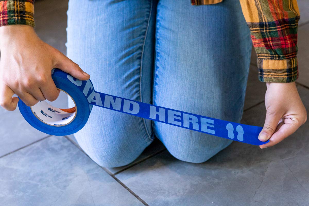 Shurtape 105156 CP 27P Blue Multi-Surface Floor Masking Tape - 48mm x 55m (Over 100ft per Roll) - Social Distancing Floor Marking Tape with 
