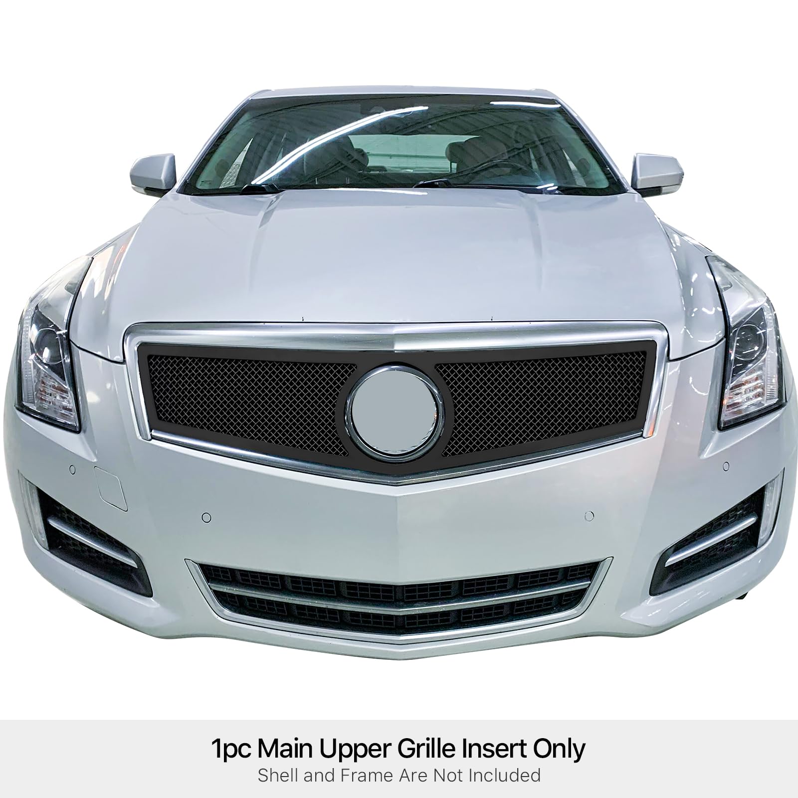 APS Compatible with Cadillac ATS 2013-2014 Black Mesh Front Grille Insert with Stainless Steel Logo - Replacement Upper Grill for Enhanced Style & Protection - Perfect for Car Upgrades & Customization